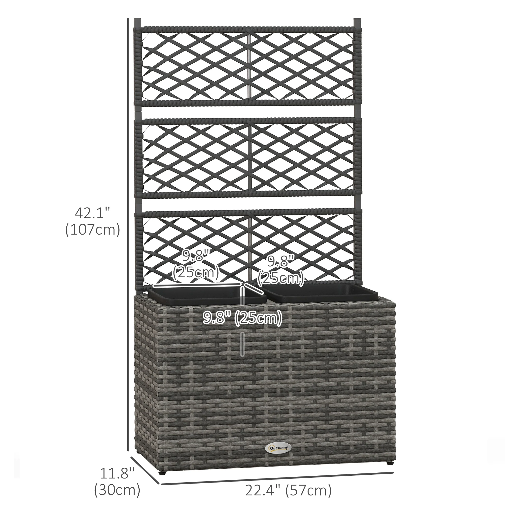 22L PE Rattan Raised Garden Box with Trellis & Two Plant Boxes,Mixed Grey - Image 5