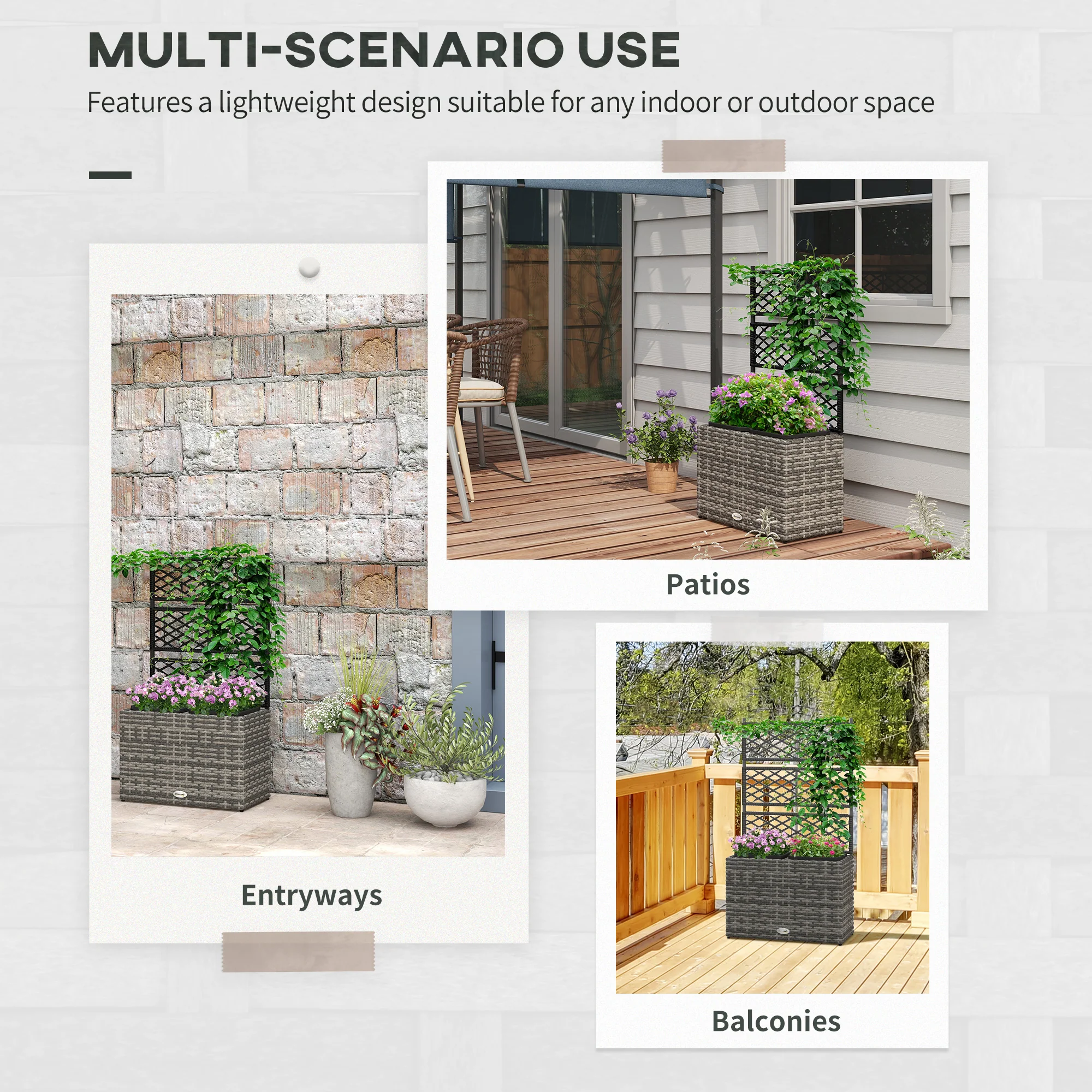 22L PE Rattan Raised Garden Box with Trellis & Two Plant Boxes,Mixed Grey - Image 6