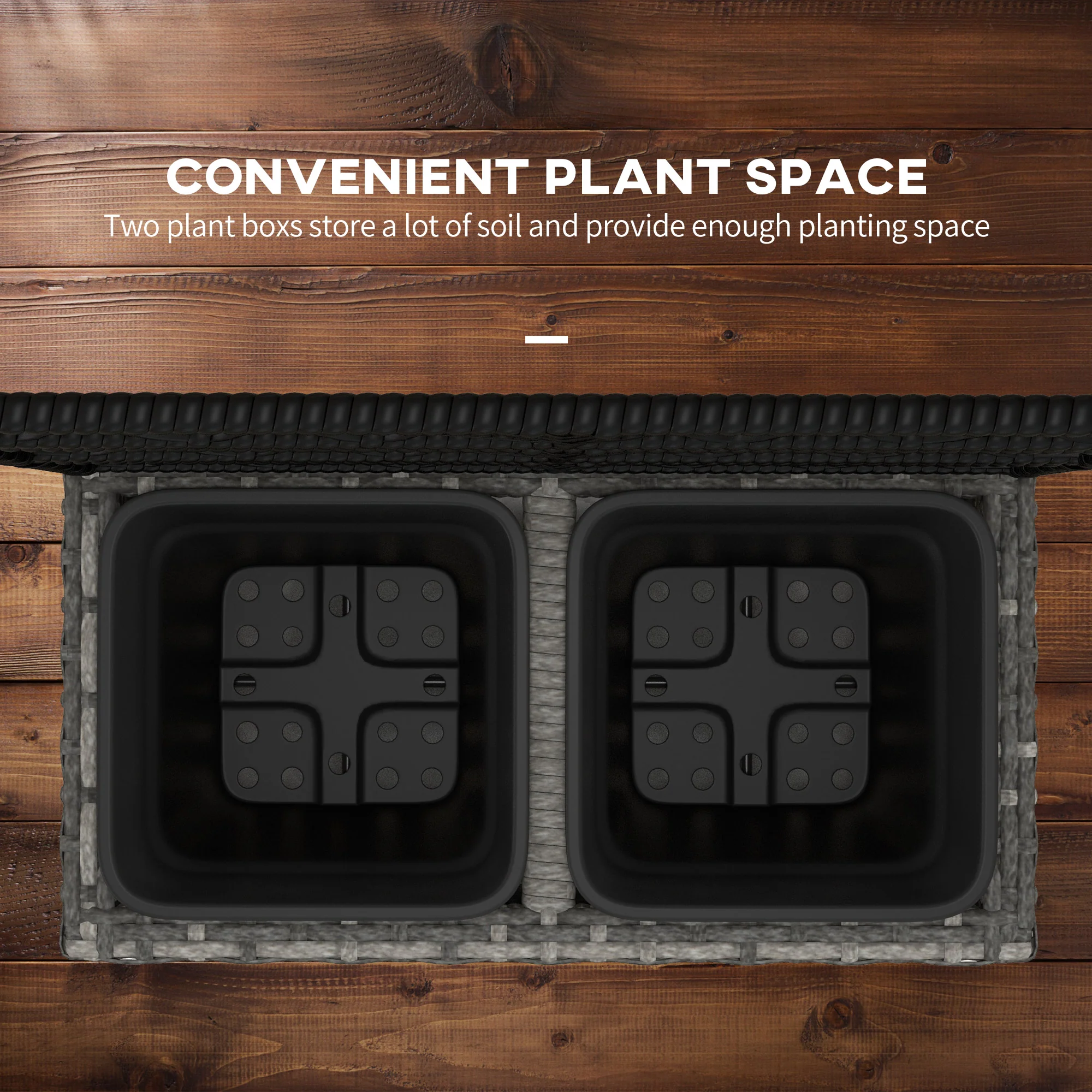 22L PE Rattan Raised Garden Box with Trellis & Two Plant Boxes,Mixed Grey - Image 7