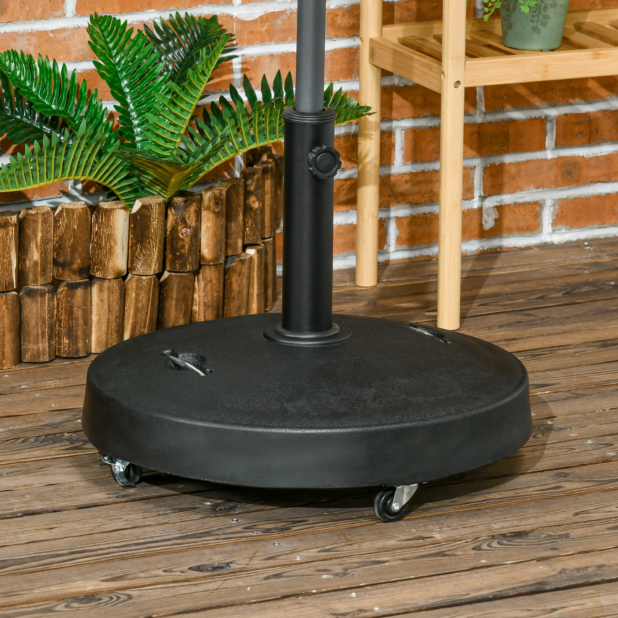 23.5kg Garden Parasol Base with Wheels & Retractable Handles, for 38 to 48mm Poles, Black - Image 3