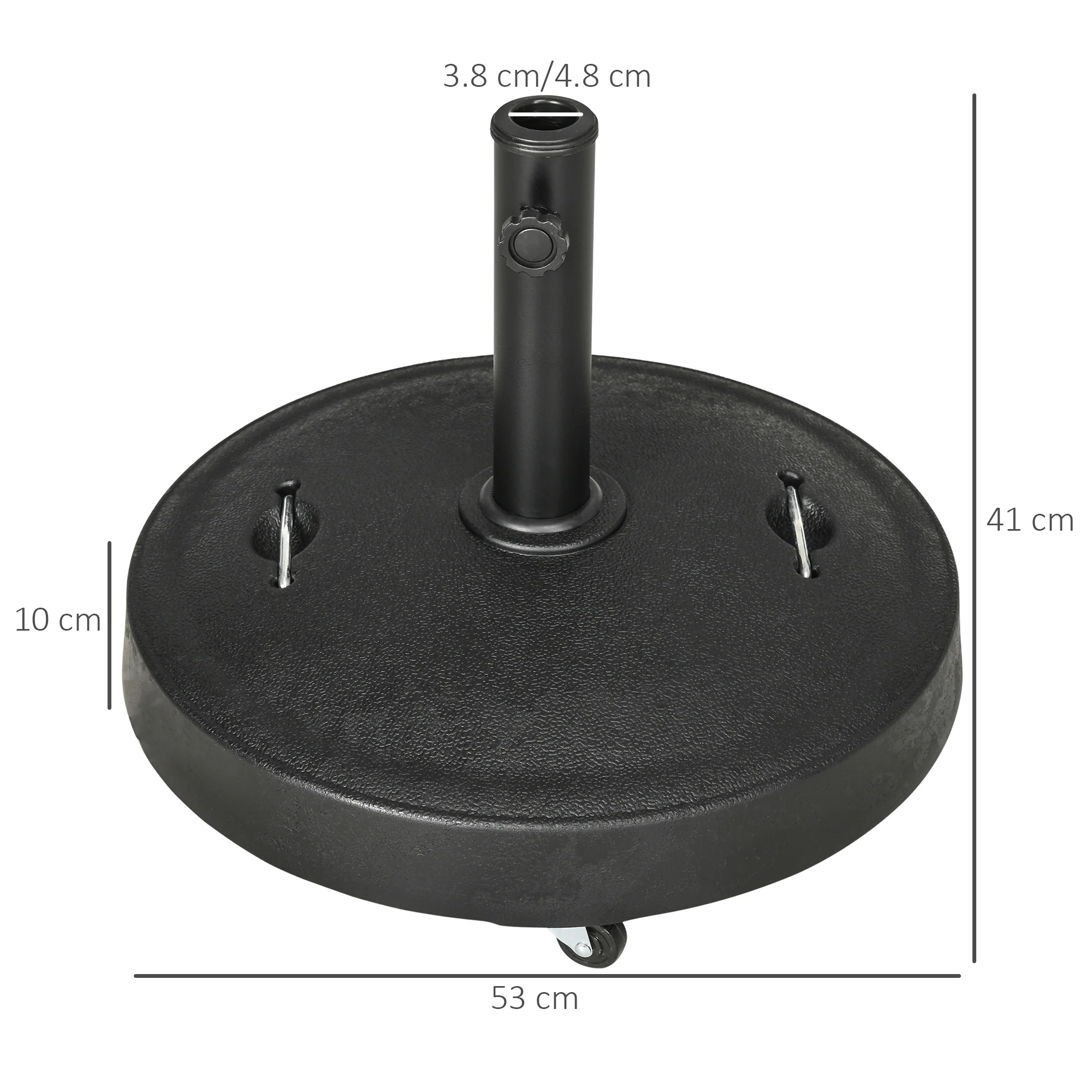23.5kg Garden Parasol Base with Wheels & Retractable Handles, for 38 to 48mm Poles, Black - Image 5