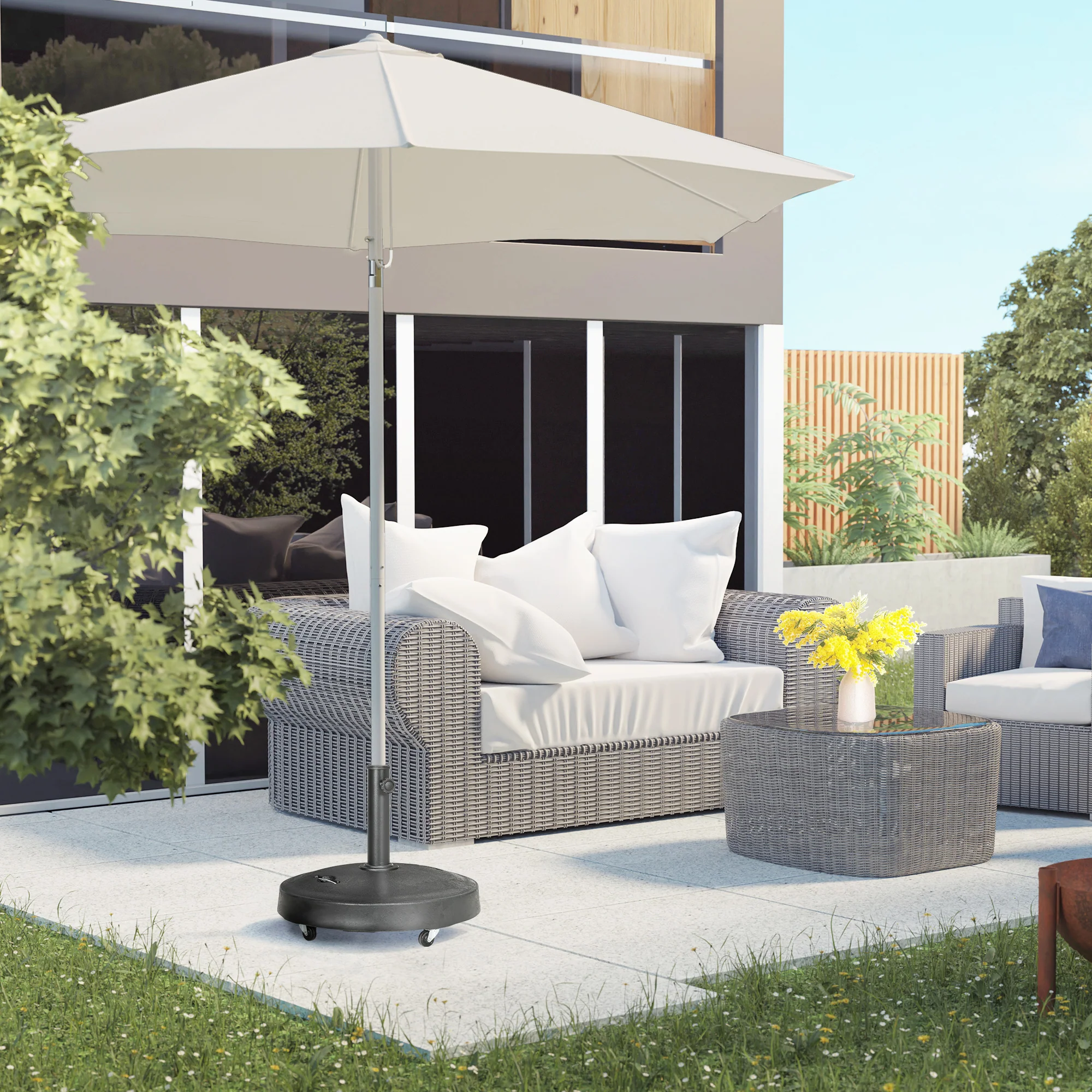 23.5kg Garden Parasol Base with Wheels & Retractable Handles, for 38 to 48mm Poles, Black - Image 9