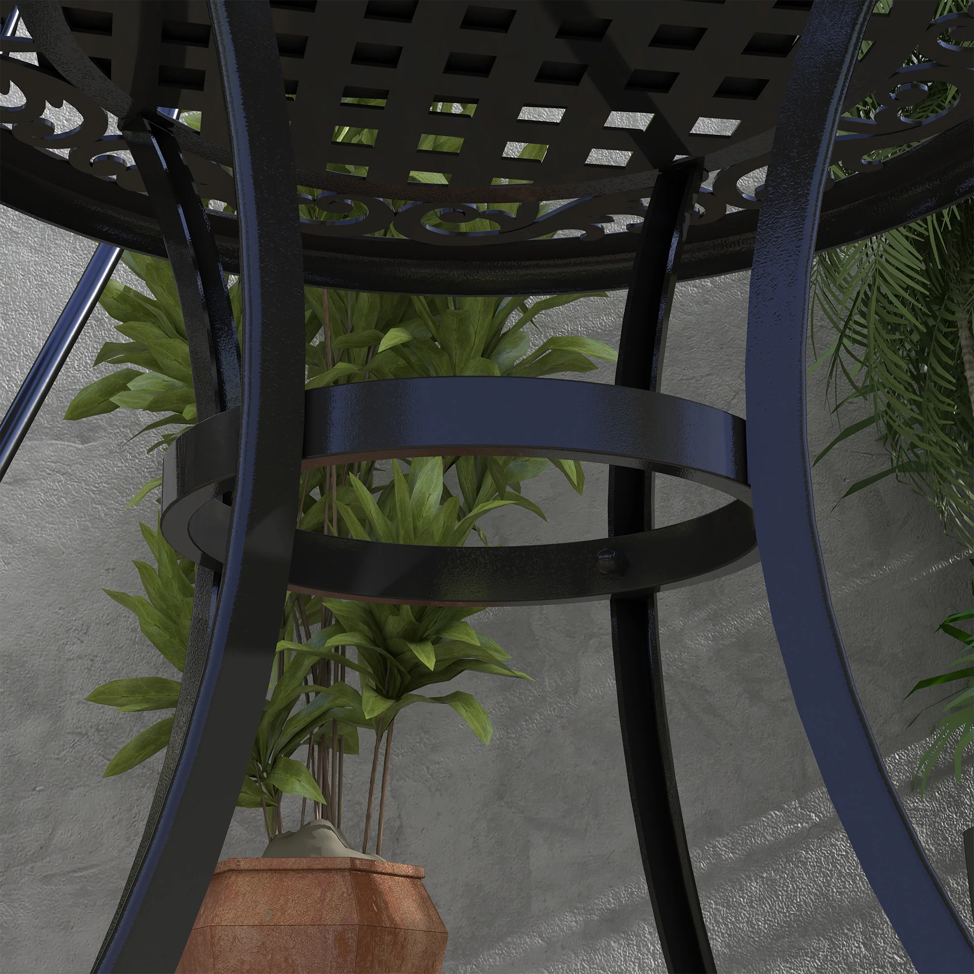 Round Side Table with Cast Aluminium Frame, Adjustable Feet for Patio, Gardem, Black - Image 10