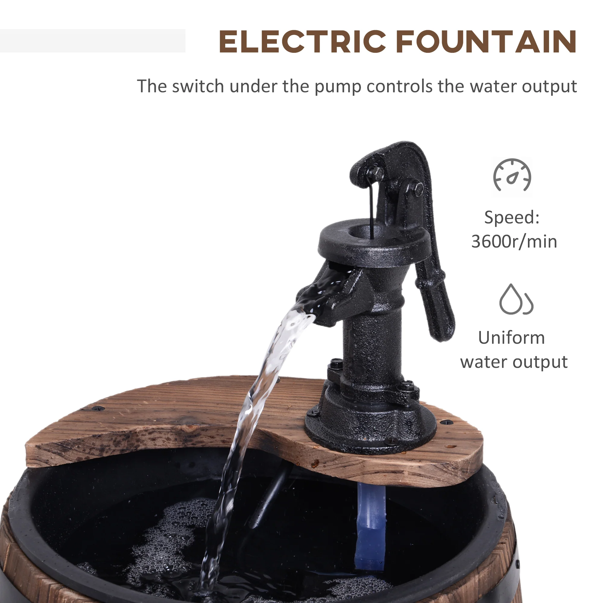 23" Wooden Fountain, 2 Tiers Electrical Waterfall w/ UL Certified 3600r/min Speed Pump - Image 6
