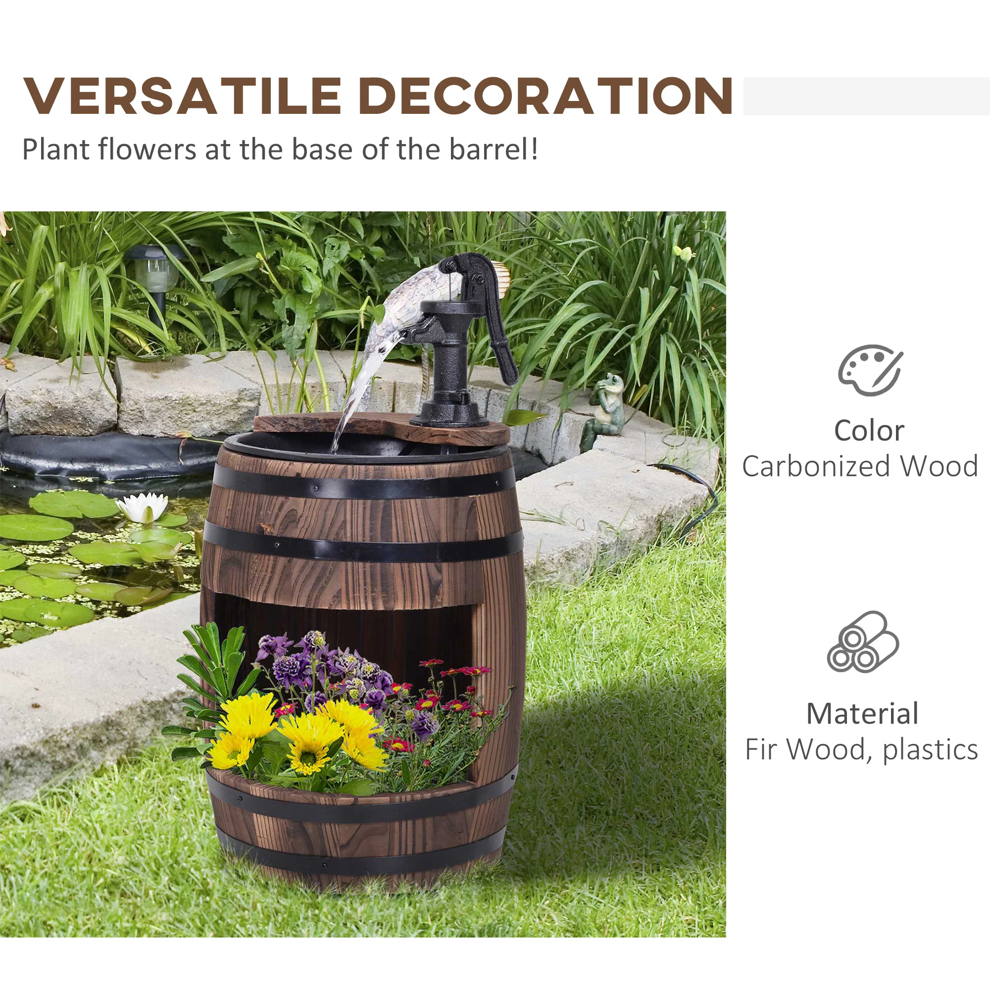 23" Wooden Fountain, 2 Tiers Electrical Waterfall w/ UL Certified 3600r/min Speed Pump - Image 7