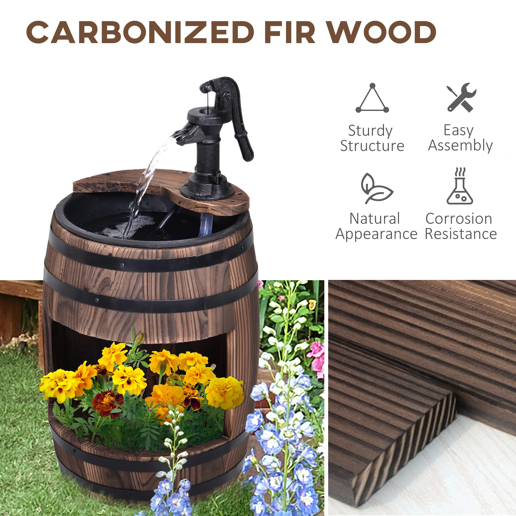 23" Wooden Fountain, 2 Tiers Electrical Waterfall w/ UL Certified 3600r/min Speed Pump - Image 8