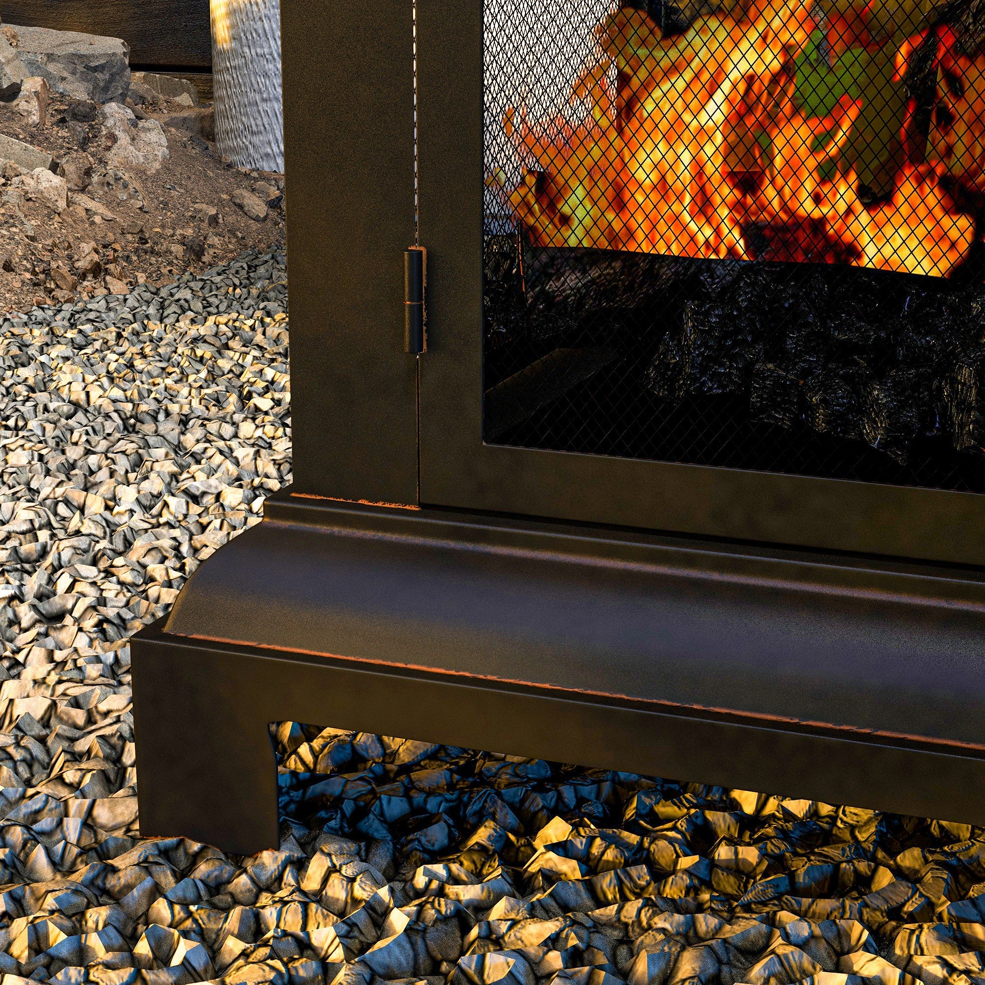 26" Fire Pit with Chimney Style, Outdoor Wood Burning Firepit with Spark Guard and Poker, Steel, Black - Image 11