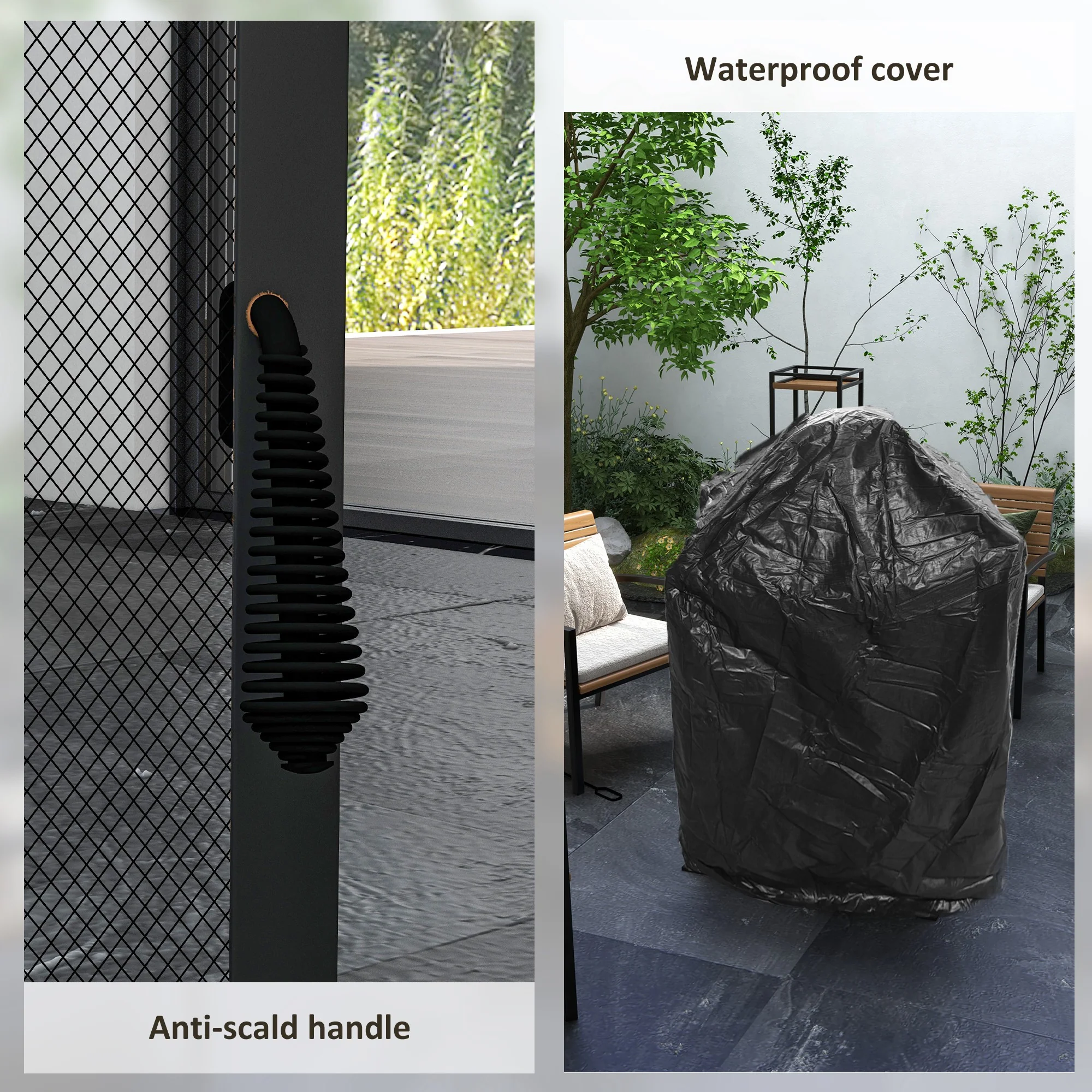 26" Fire Pit with Chimney Style, Outdoor Wood Burning Firepit with Spark Guard and Poker, Steel, Black - Image 9