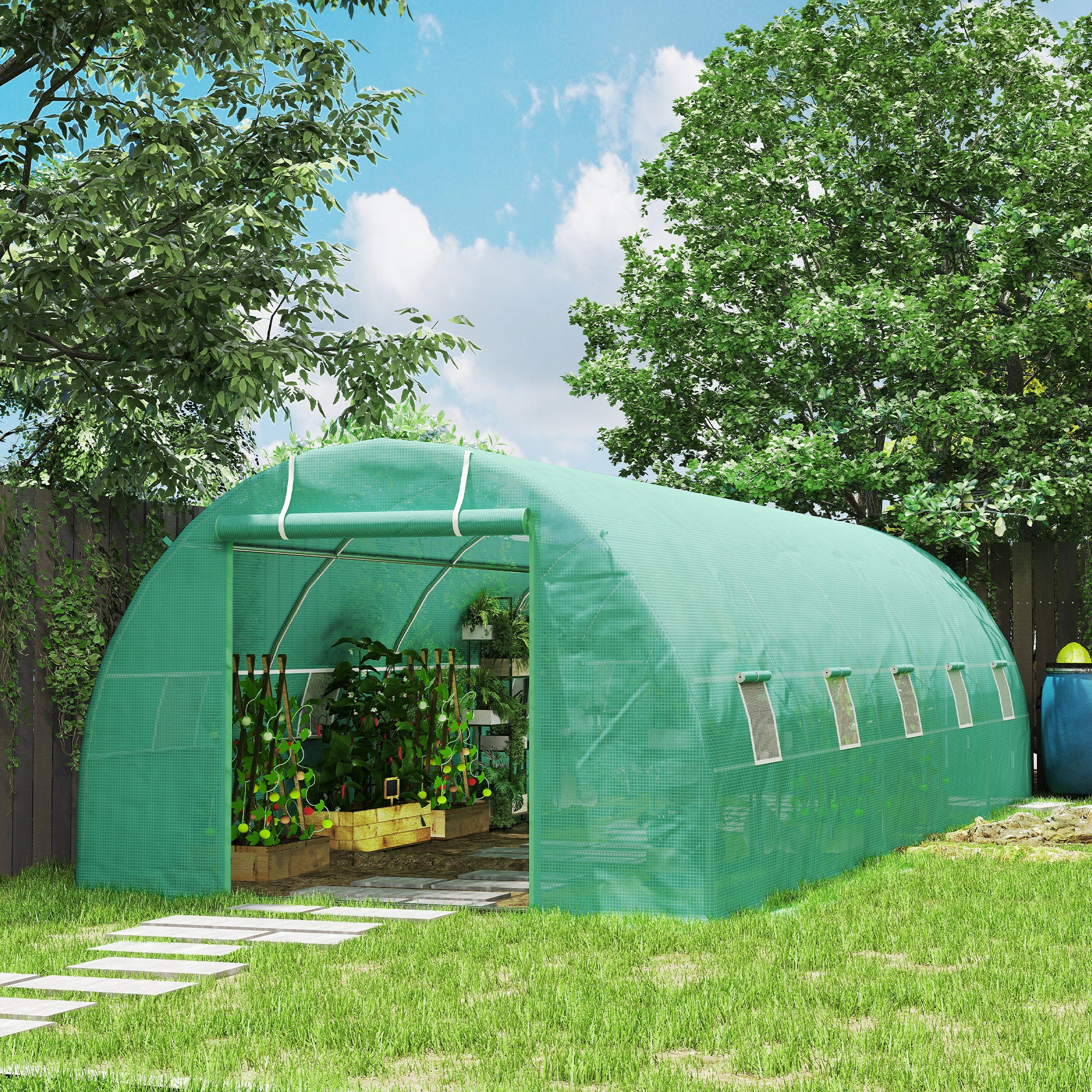 26' x 10' x 6.6' Walk-in Tunnel Greenhouse with Premium Steel Frame, Dark Green