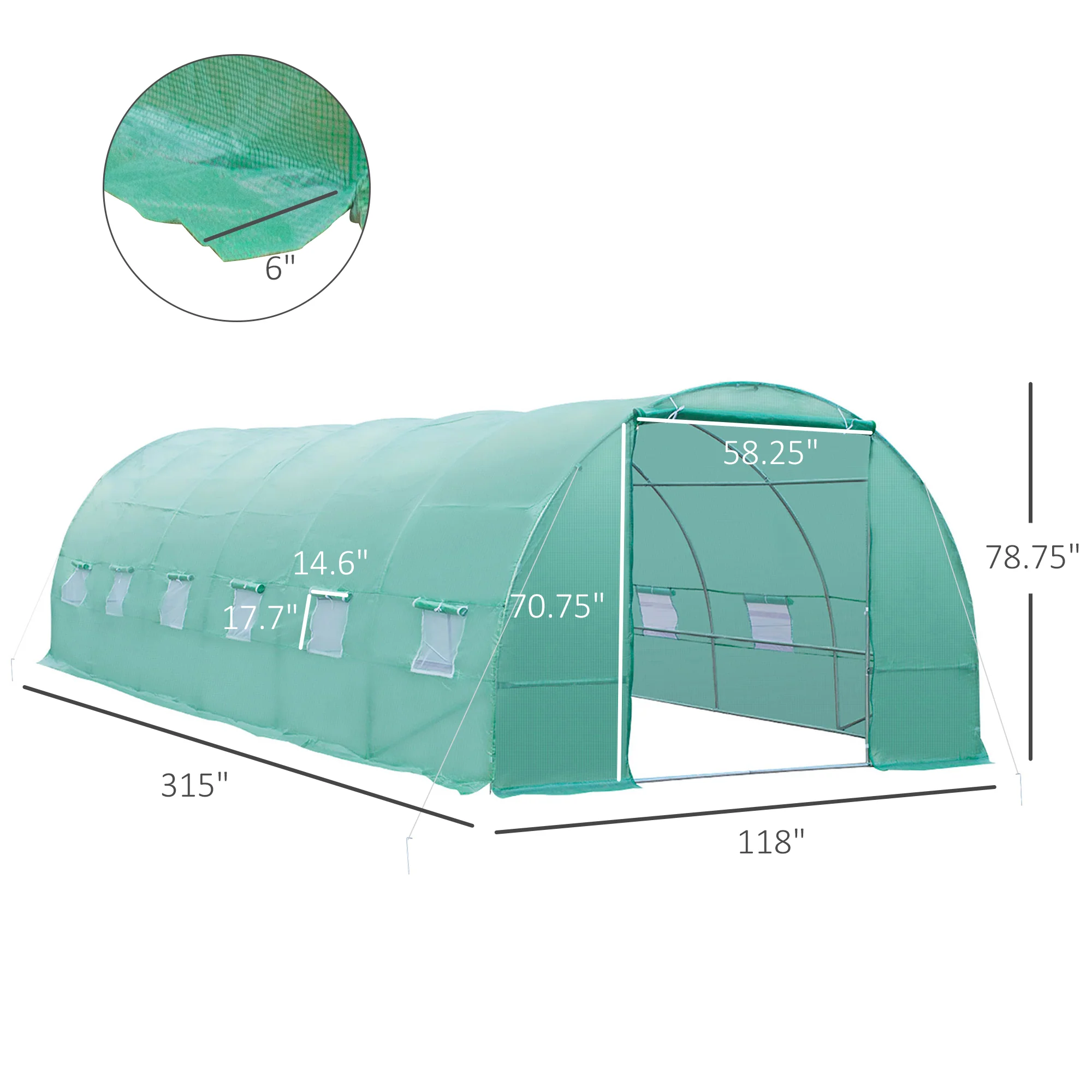 26' x 10' x 6.6' Walk-in Tunnel Greenhouse with Premium Steel Frame, Dark Green - Image 5