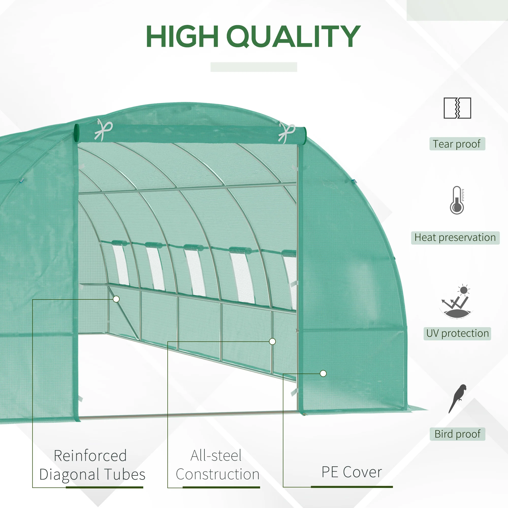 26' x 10' x 6.6' Walk-in Tunnel Greenhouse with Premium Steel Frame, Dark Green - Image 6