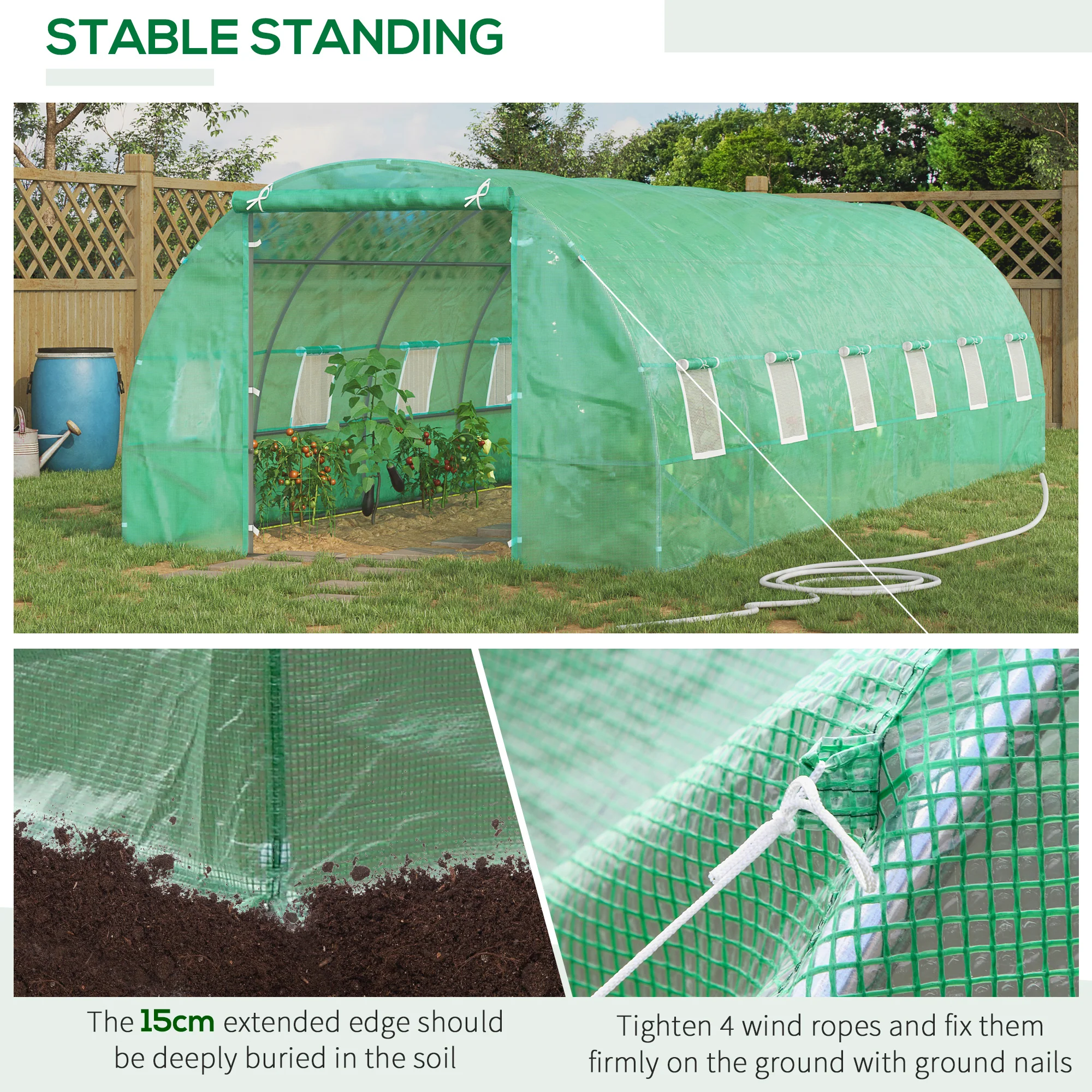 26' x 10' x 6.6' Walk-in Tunnel Greenhouse with Premium Steel Frame, Dark Green - Image 8