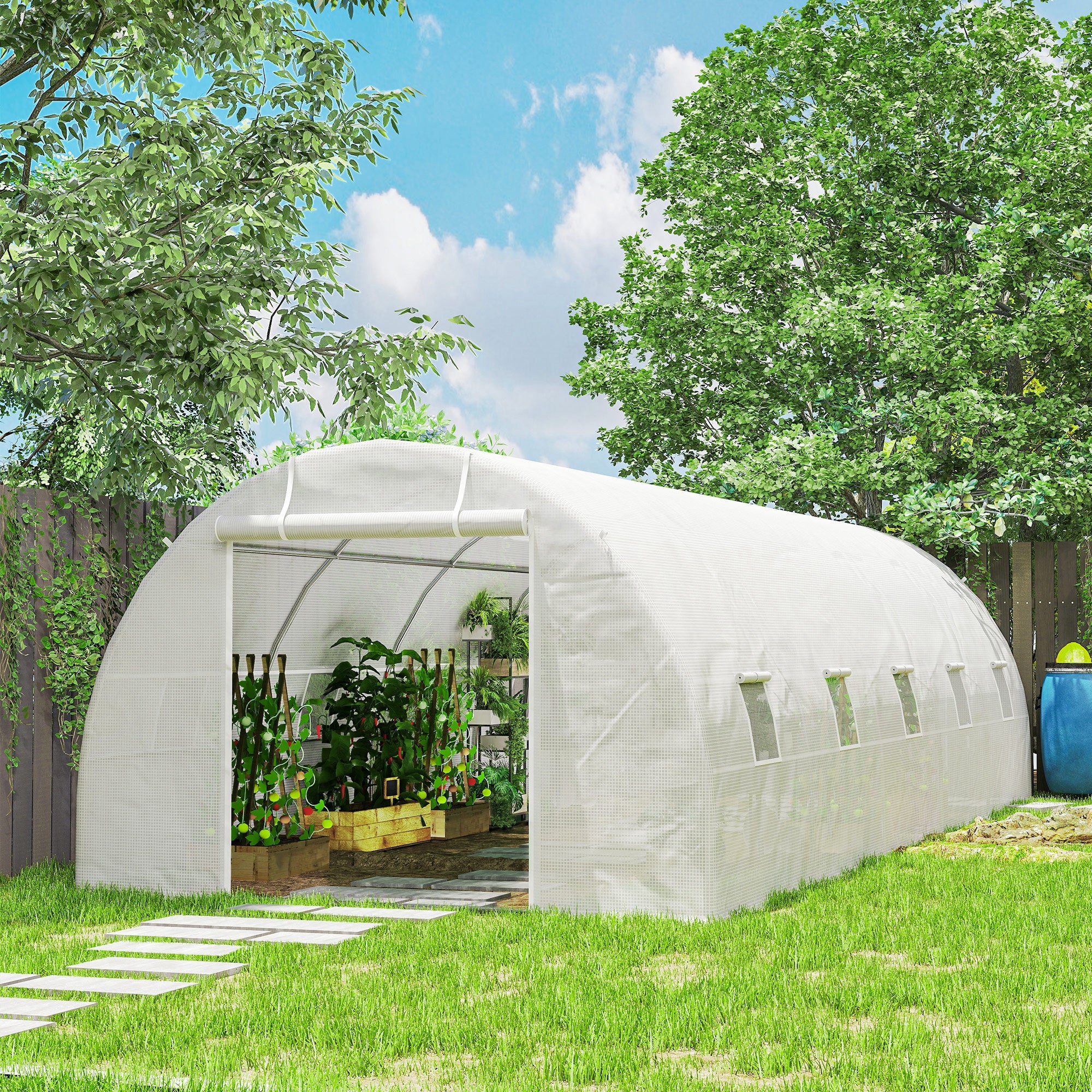 26' x 10' x 6.6' Large Walk in Tunnel Greenhouse Garden Plant Seed Green House Premium Steel Frame, White