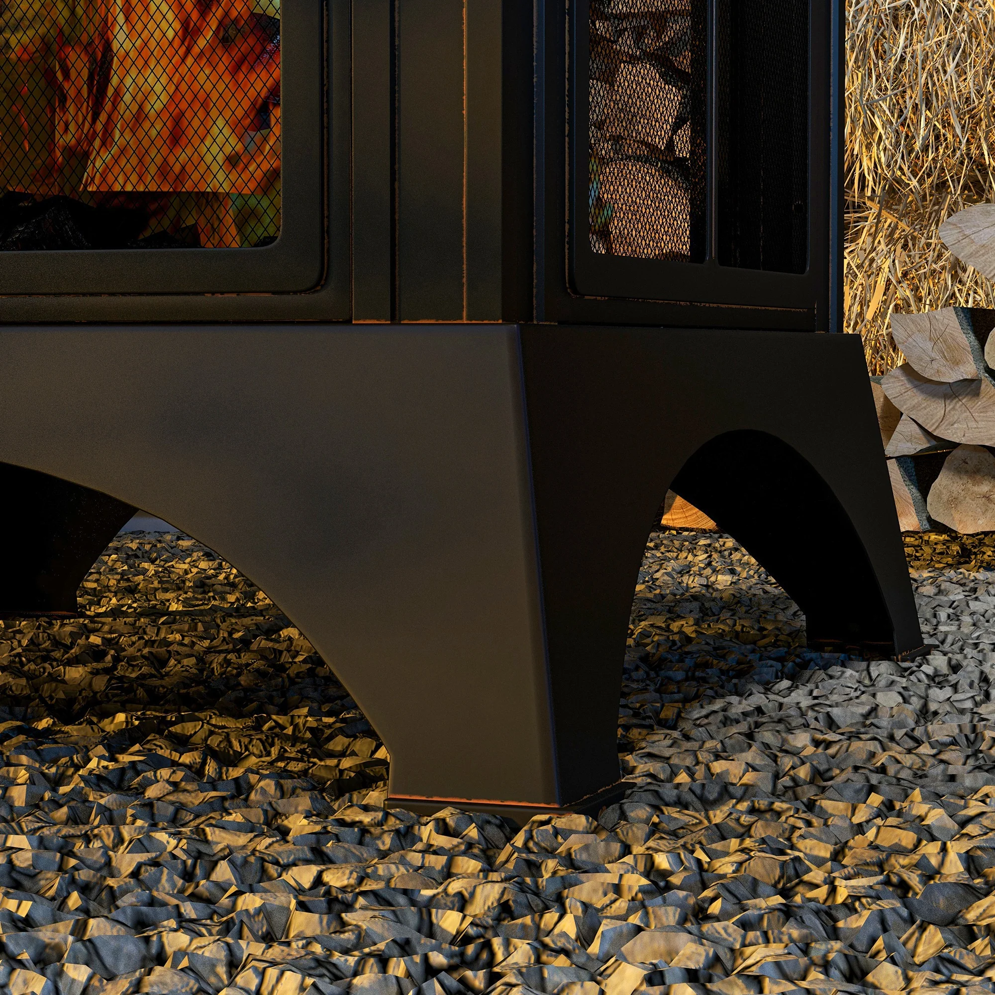 28" Fire Pit with Chimney Style, Outdoor Wood Burning Firepit w/ Spark Guard & Poker, Black - Image 11