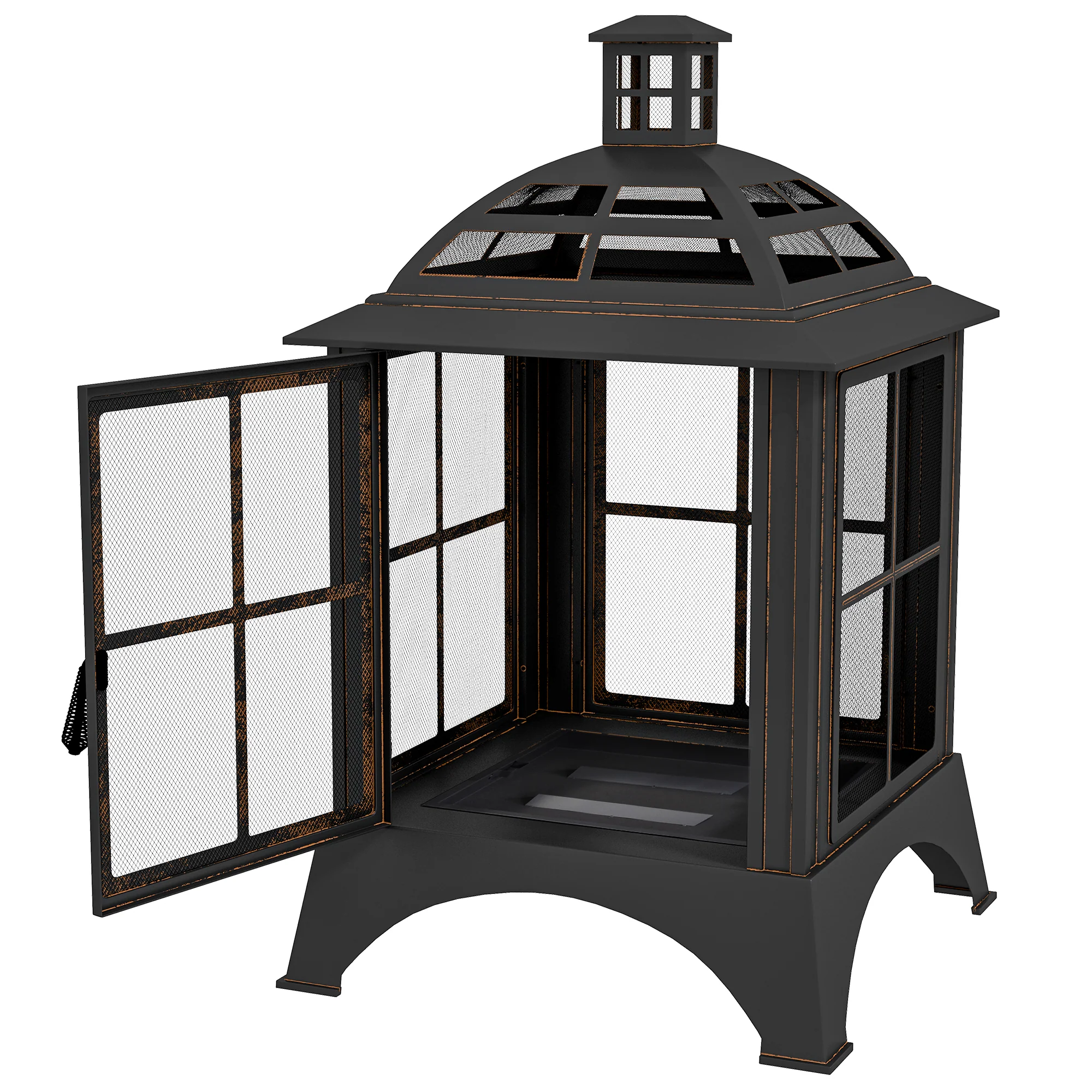 28" Fire Pit with Chimney Style, Outdoor Wood Burning Firepit w/ Spark Guard & Poker, Black - Image 2
