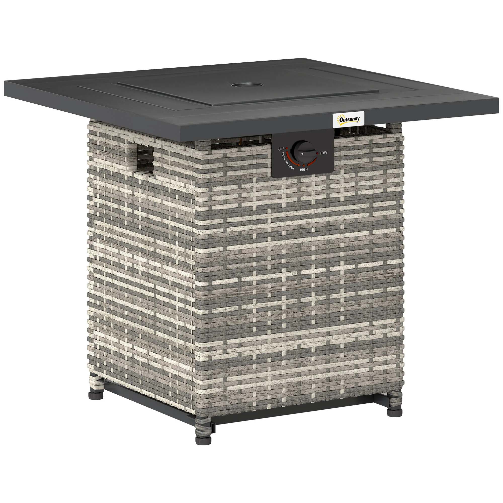 28¡° Propane Fire Pit Table, 40,000 BTU Rattan Gas Fire Pit w/ Rain Cover, Mixed Grey - Image 2