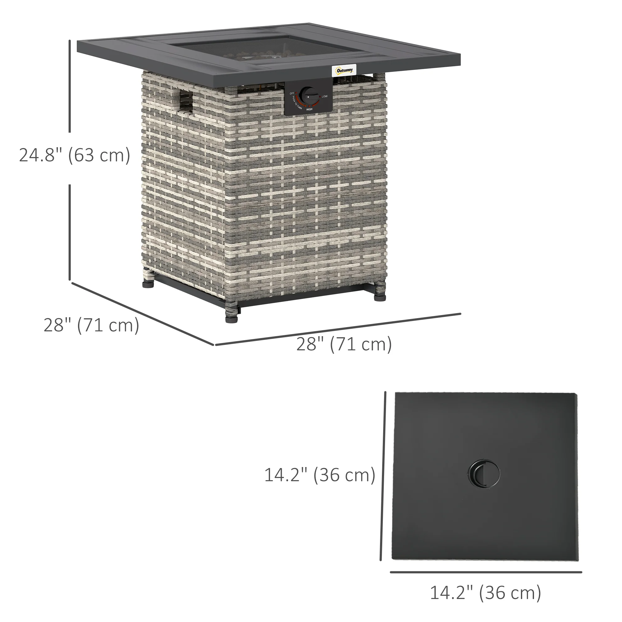 28¡° Propane Fire Pit Table, 40,000 BTU Rattan Gas Fire Pit w/ Rain Cover, Mixed Grey - Image 5