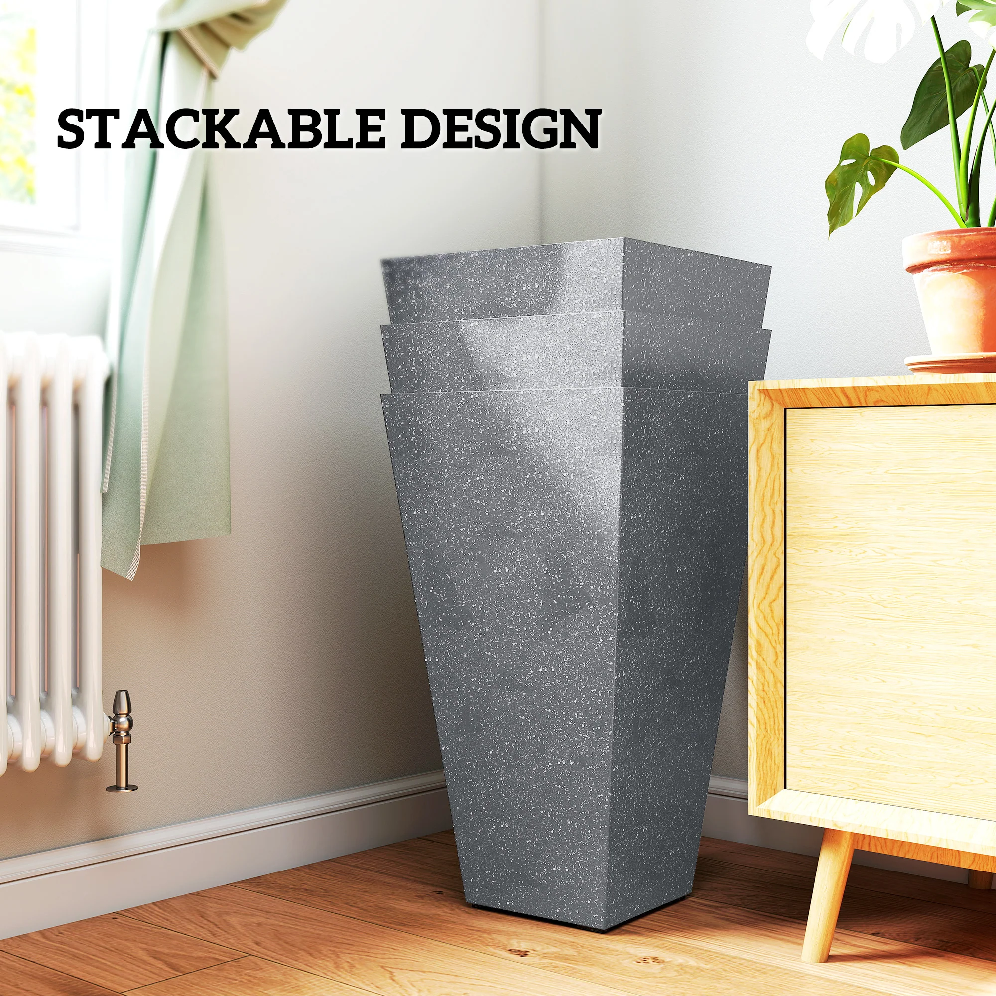 3-Piece 28" Tall Planters with Drainage Holes, Gray - Image 10