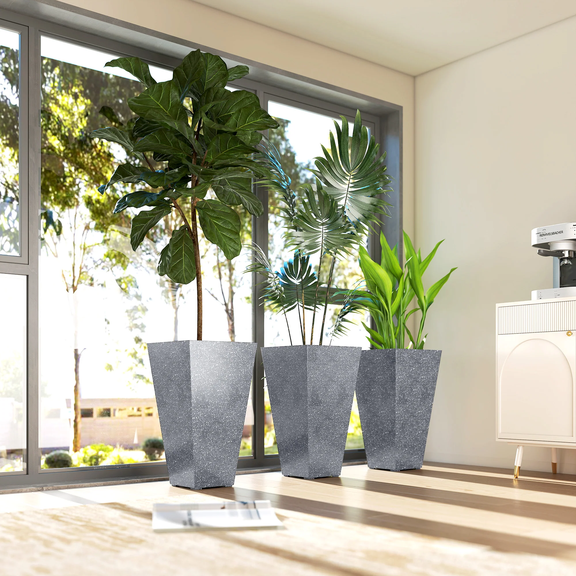 3-Piece 28" Tall Planters with Drainage Holes, Gray - Image 11