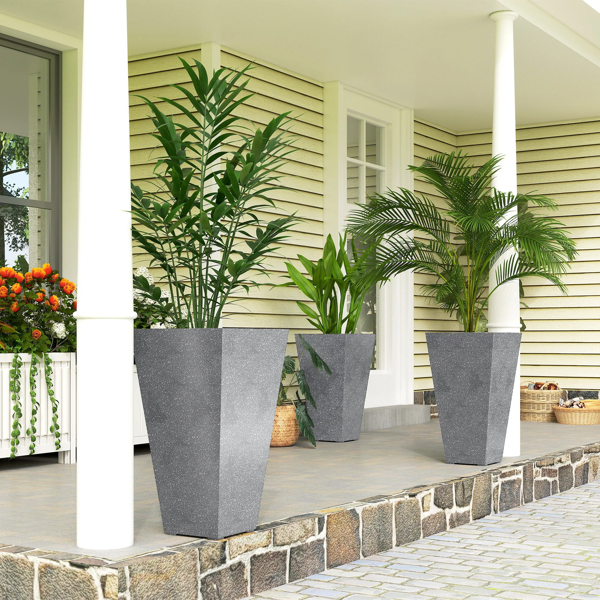 3-Piece 28" Tall Planters with Drainage Holes, Gray - Image 3