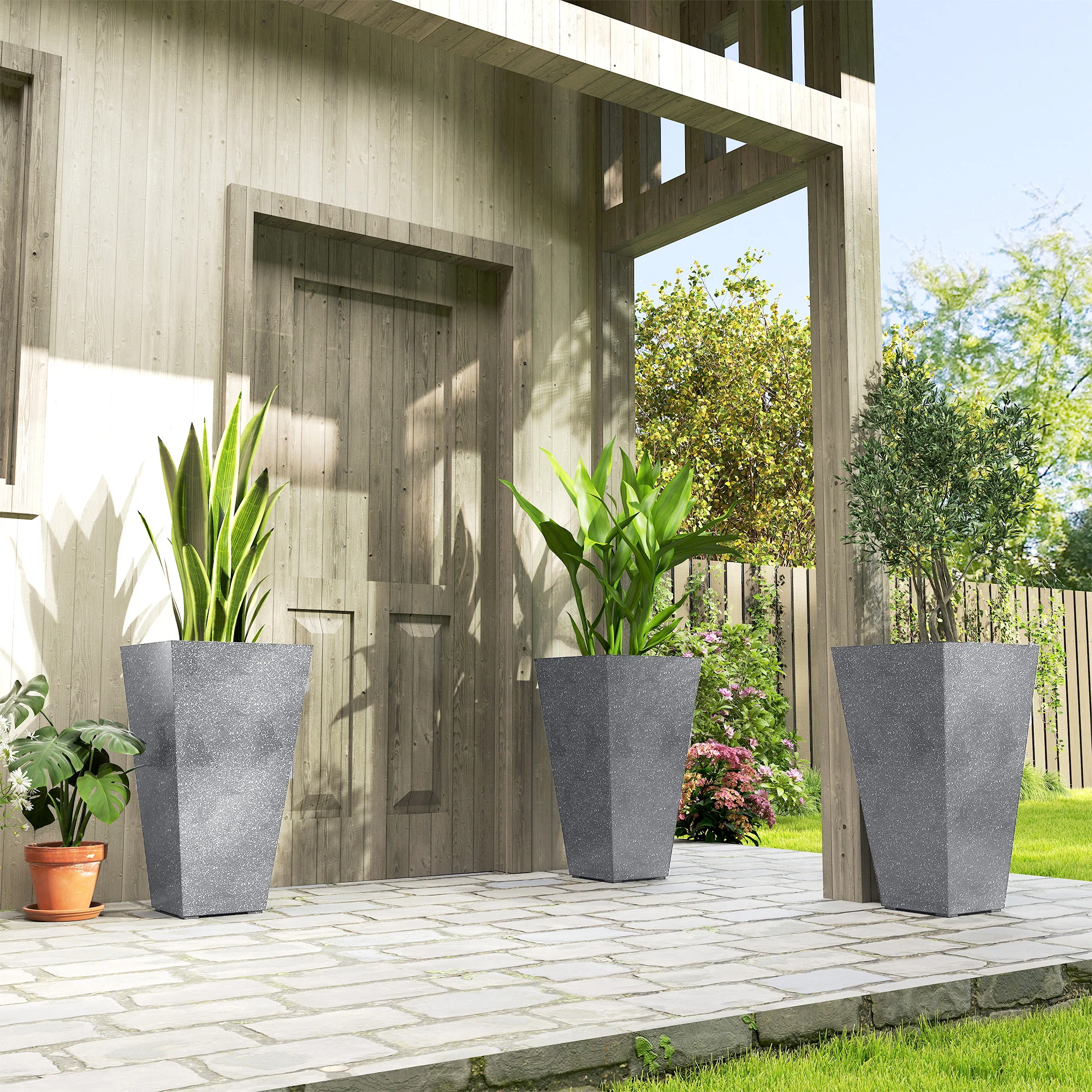 3-Piece 28" Tall Planters with Drainage Holes, Gray - Image 4