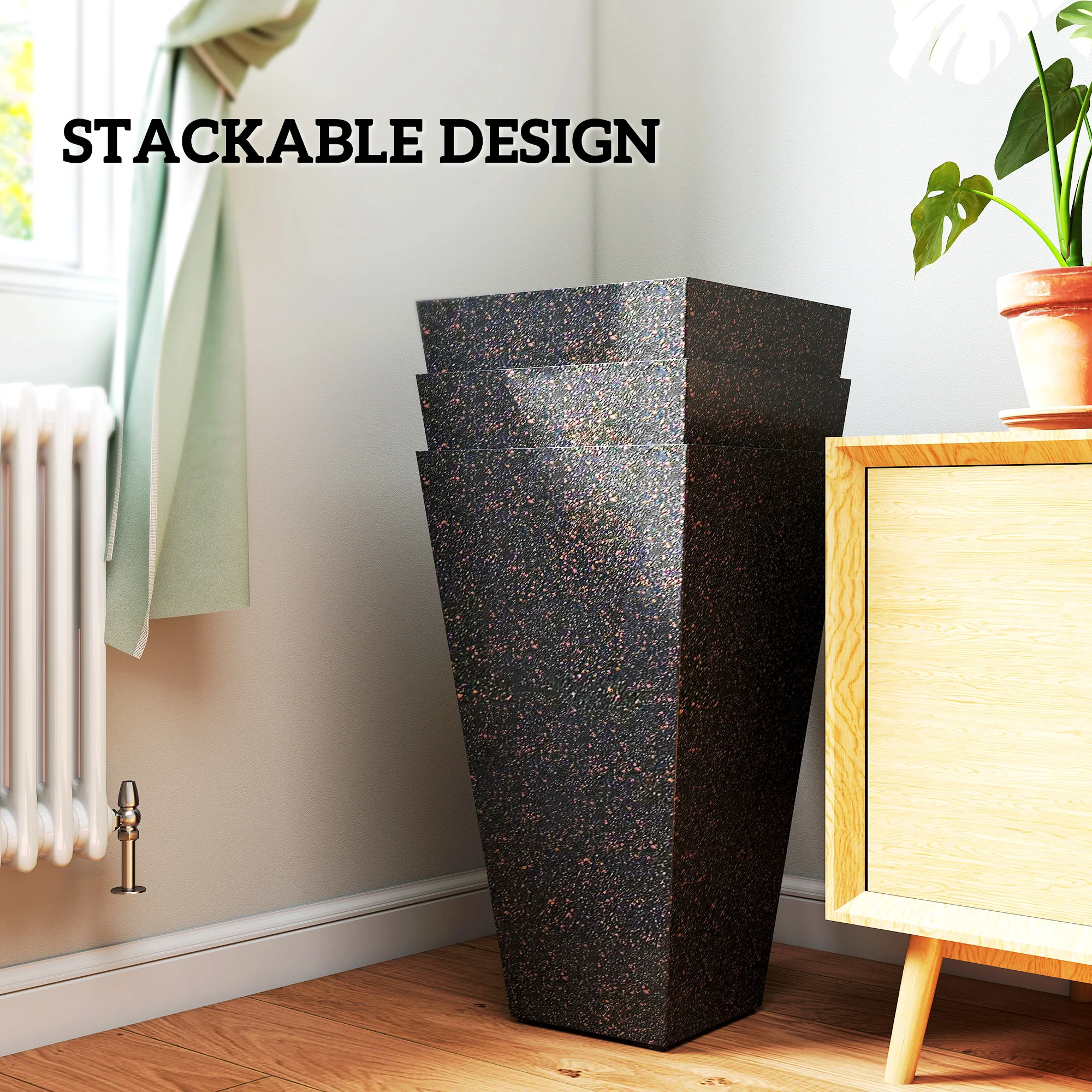 3-Piece 28" Tall Planters with Drainage Holes, Brown - Image 10