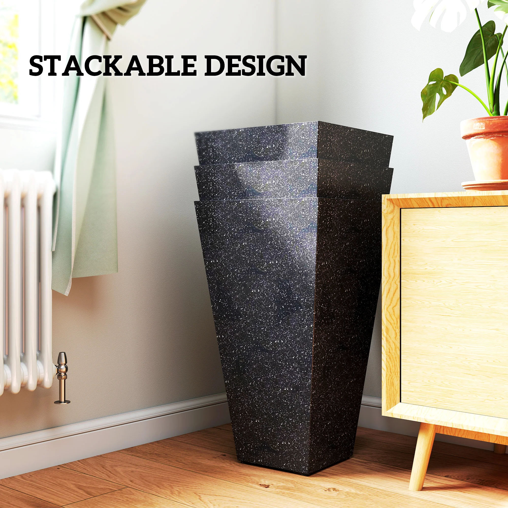 3-Piece 28" Tall Planters with Drainage Holes, Black - Image 10