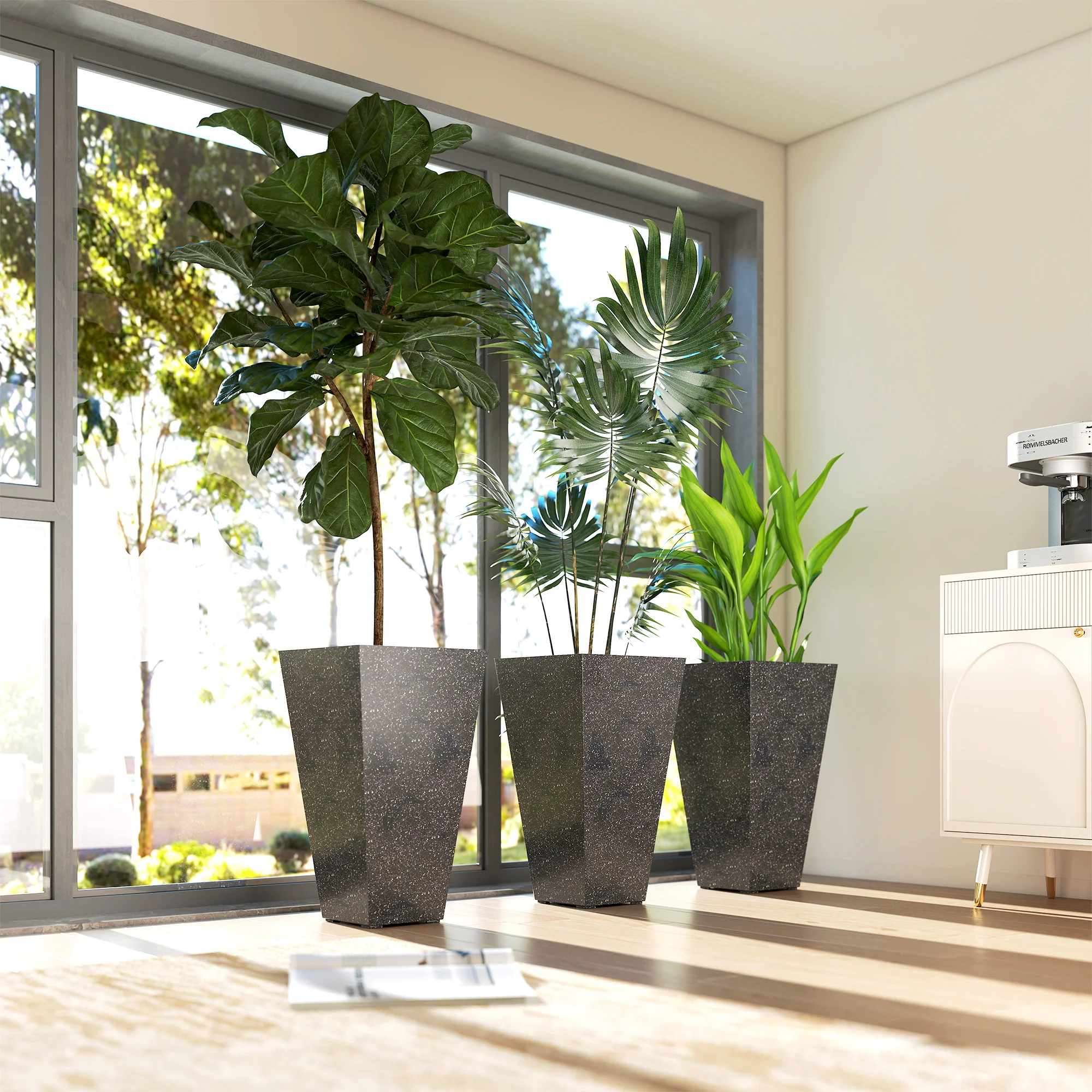 3-Piece 28" Tall Planters with Drainage Holes, Black - Image 11