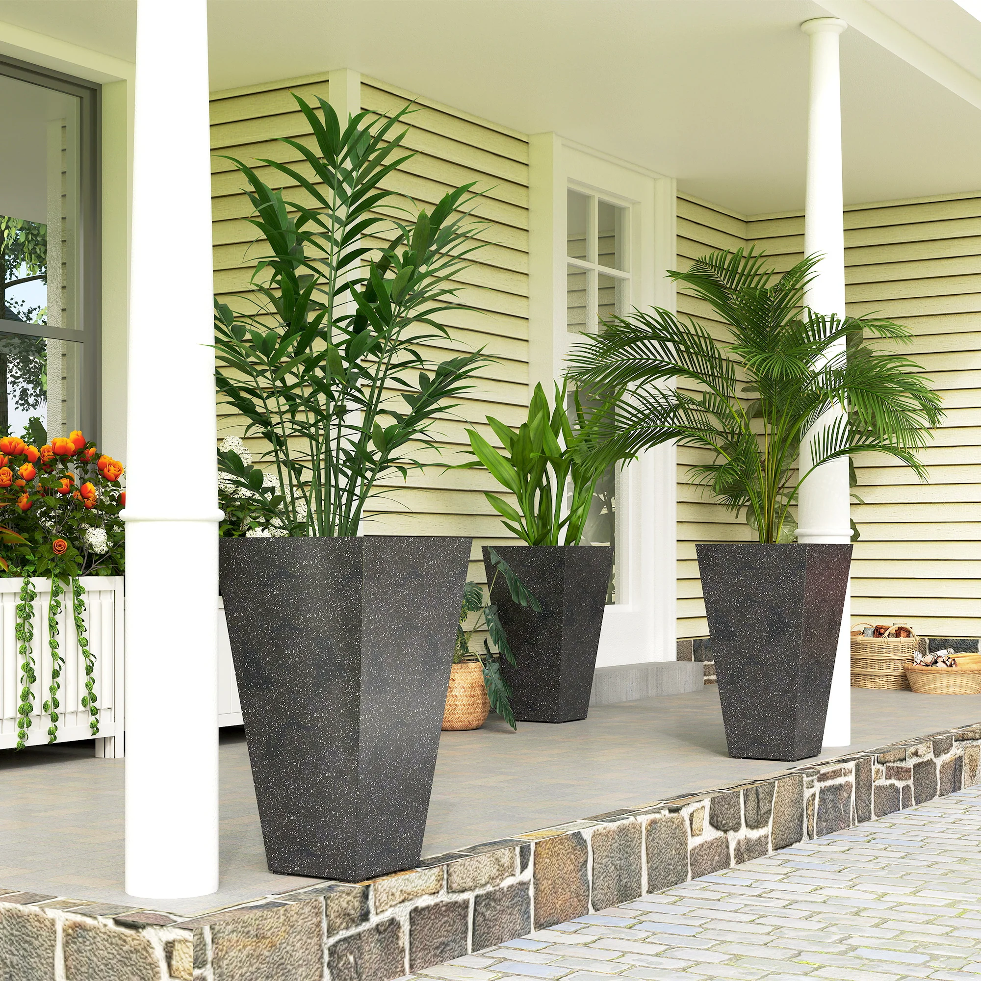3-Piece 28" Tall Planters with Drainage Holes, Black - Image 3