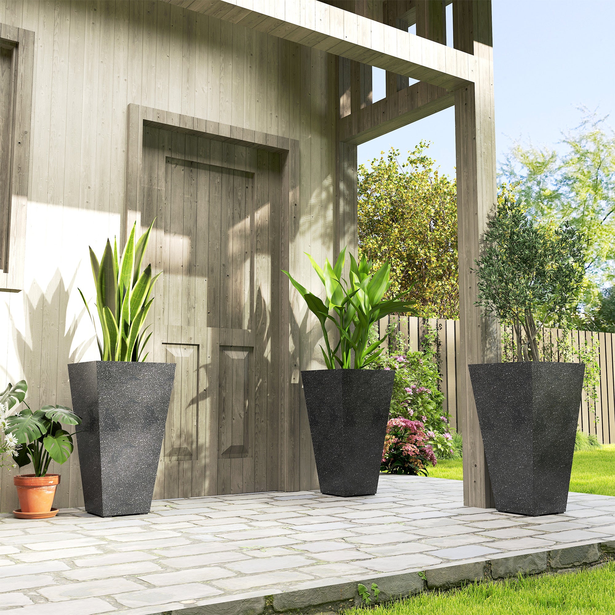 3-Piece 28" Tall Planters with Drainage Holes, Black - Image 4