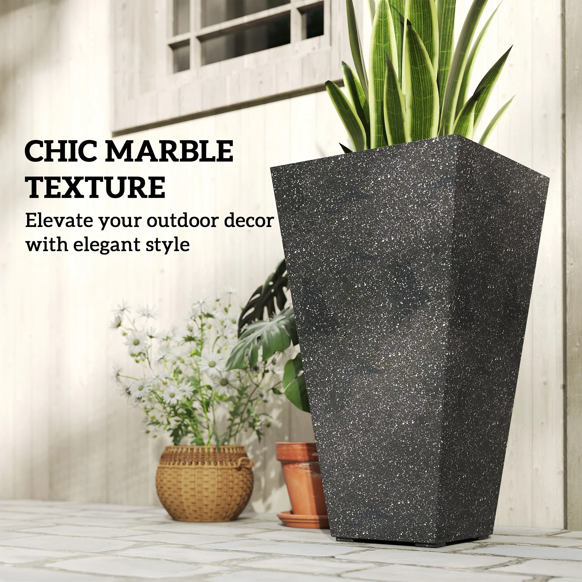 3-Piece 28" Tall Planters with Drainage Holes, Black - Image 7