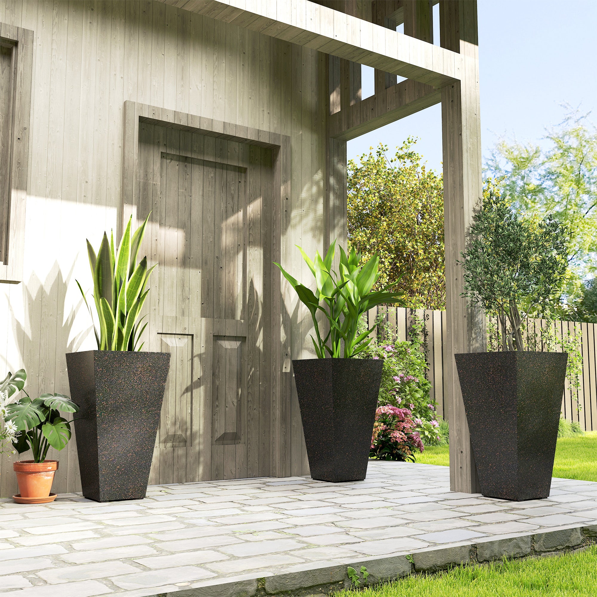 3-Piece 28" Tall Planters with Drainage Holes, Brown - Image 4