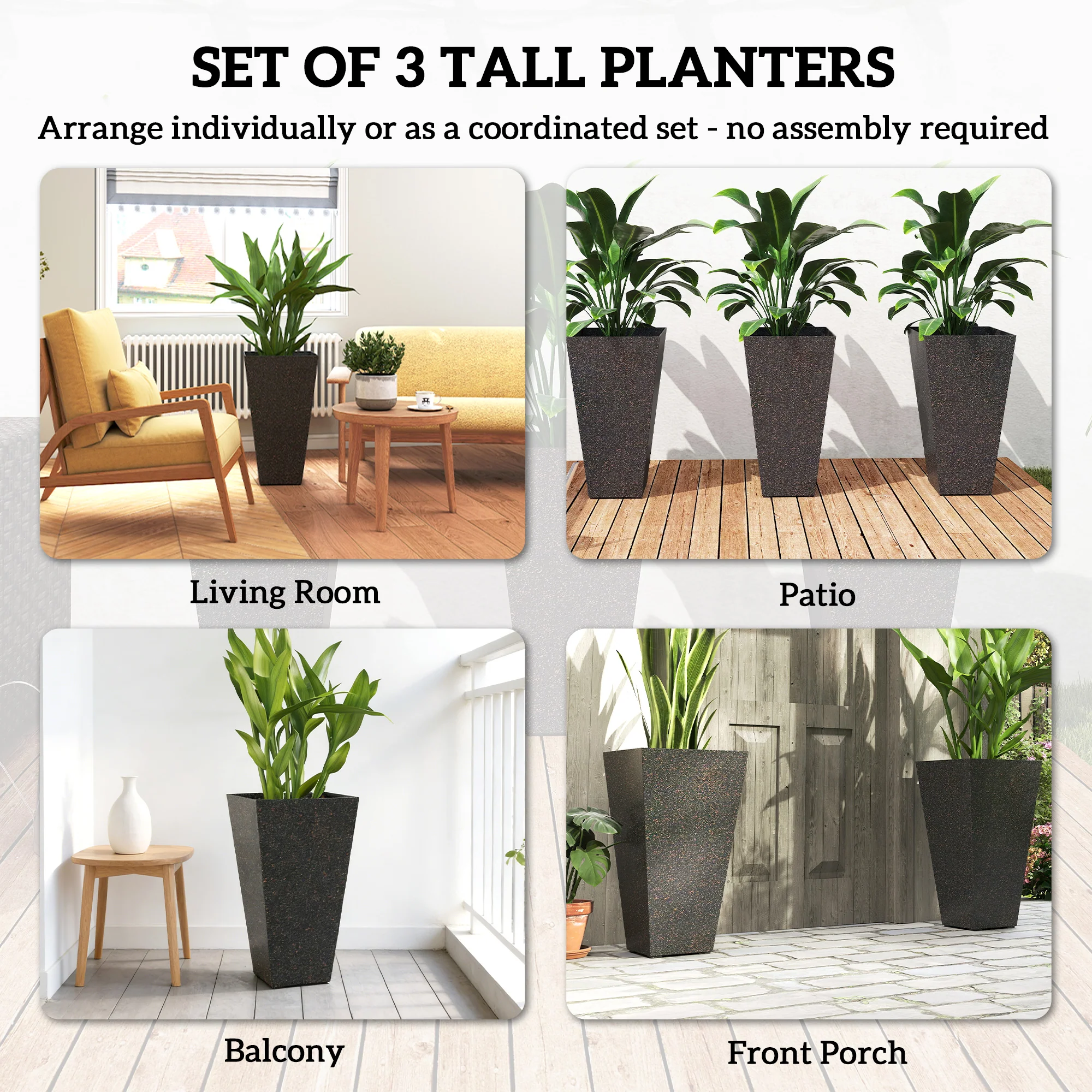 3-Piece 28" Tall Planters with Drainage Holes, Brown - Image 6