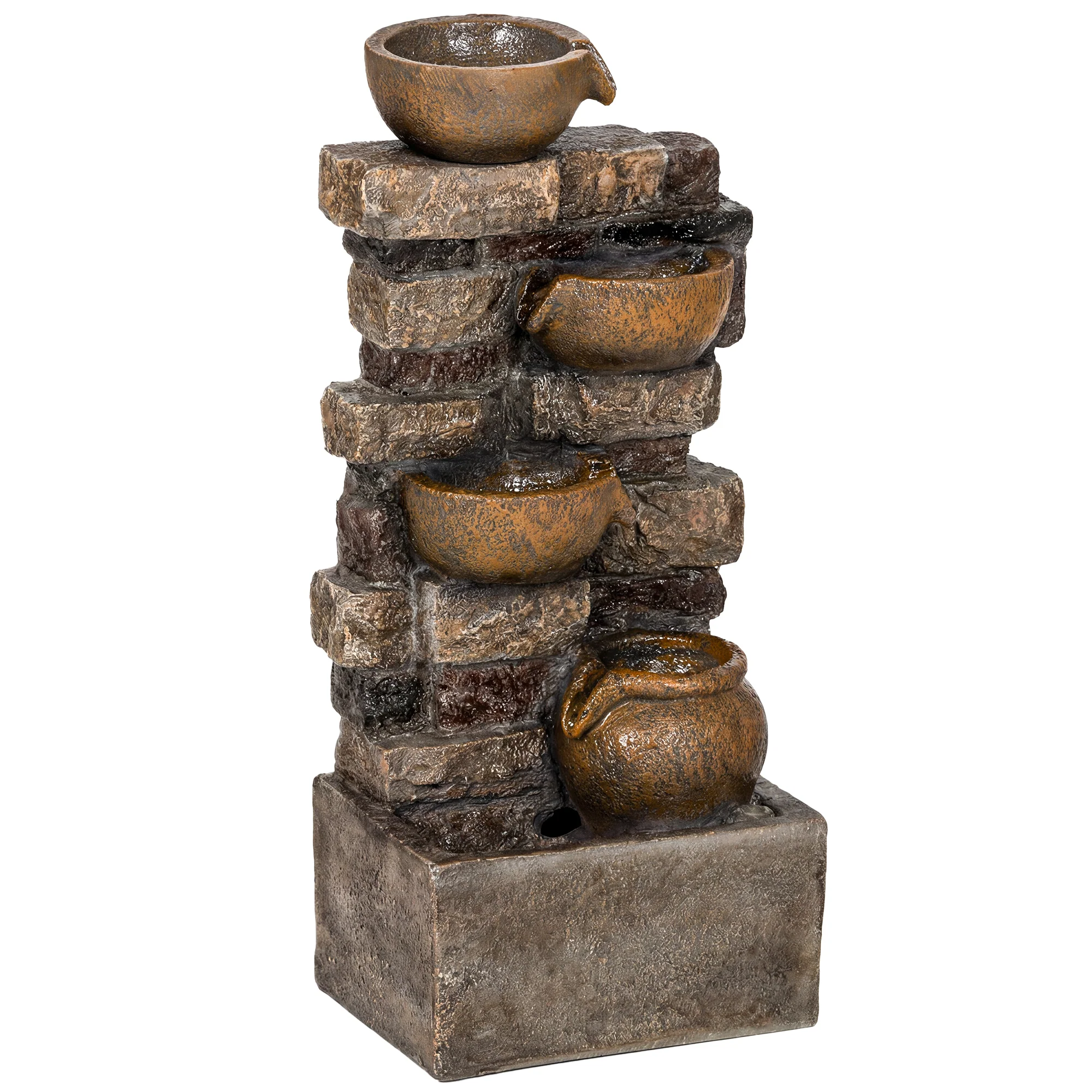 28" 5-Tier Outdoor Fountain with LED Lights and Adjustable Flow, Rustic Brown - Image 12