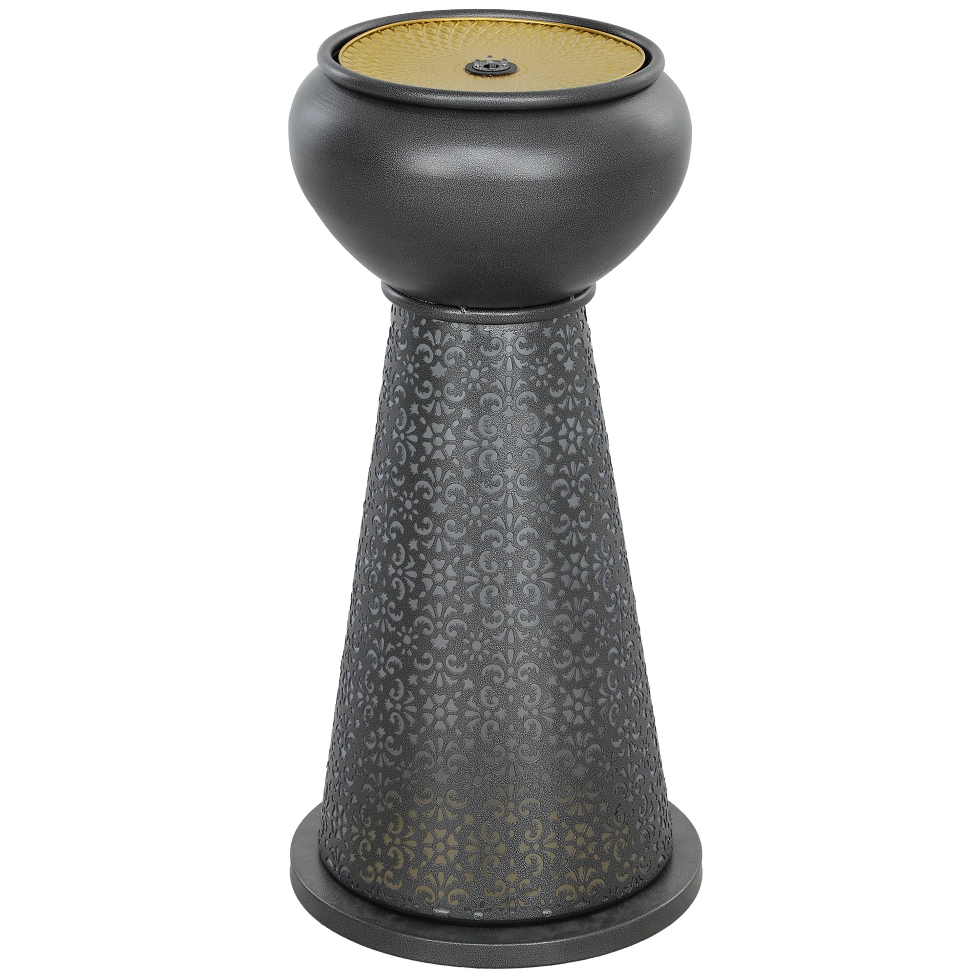 28" Tall Bowl Garden Water Fountain with LED Lights, Adjustable Flow, Dark Grey &Yellow - Image 12