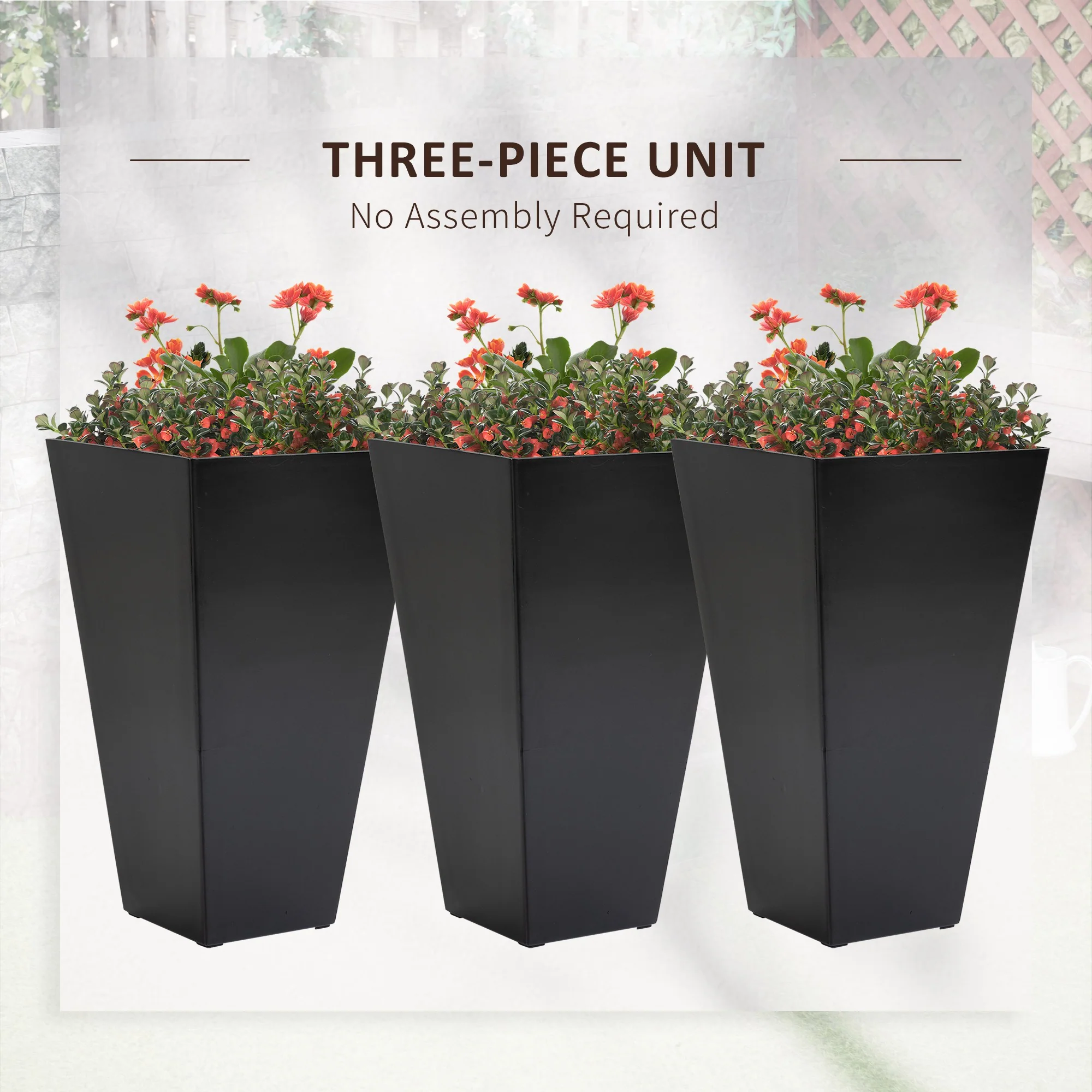 28" Tall Planters for Outdoor Plants with Drainage Hole, Set of 3 Taper Indoor Outdoor Planters, Large Plastic Garden Flower Pots for Porch, Patio, Yard, Black - Image 6