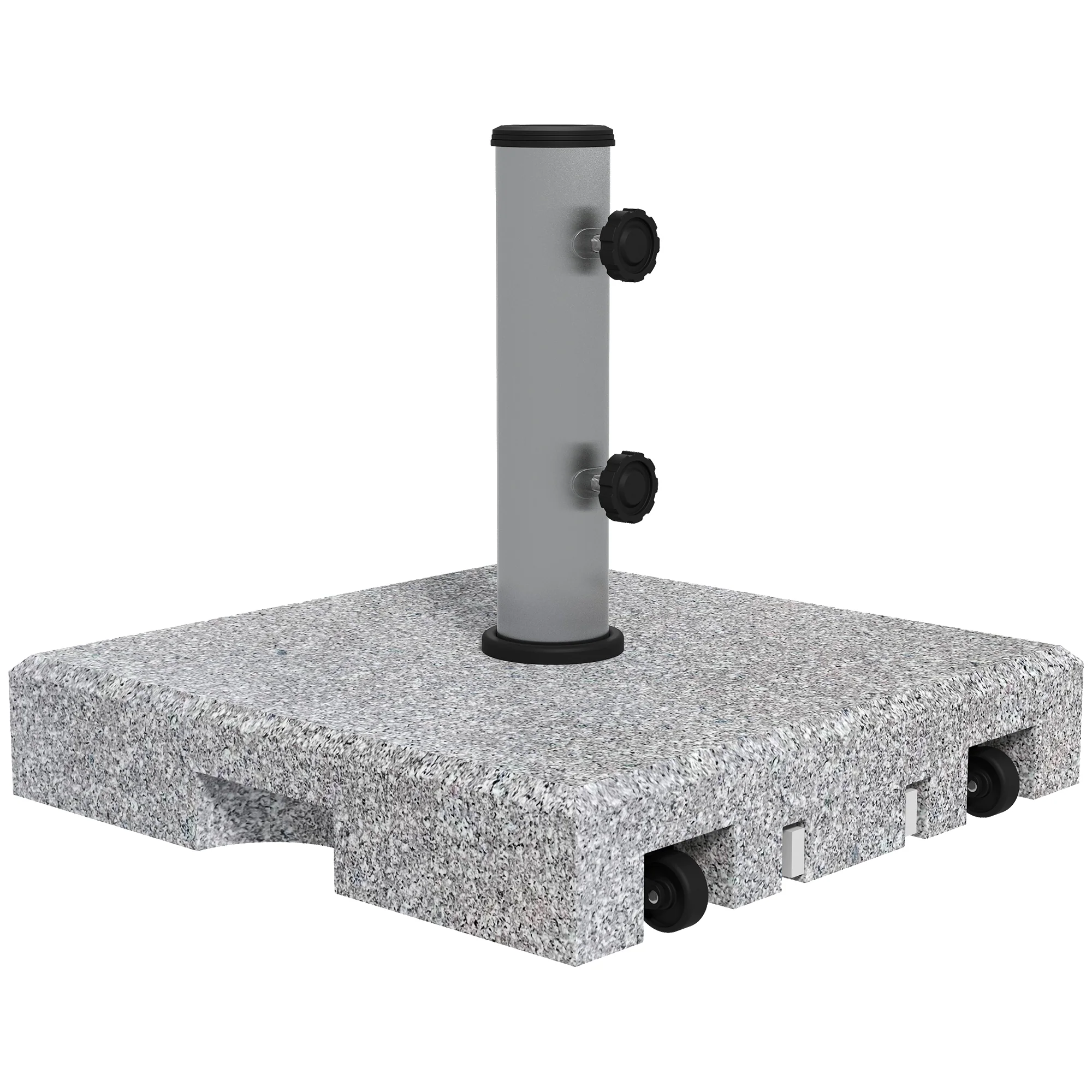 28kg Garden Parasol Base w/ Wheels and Retractable Handle for 32, 38, 48 mm Poles, Grey
