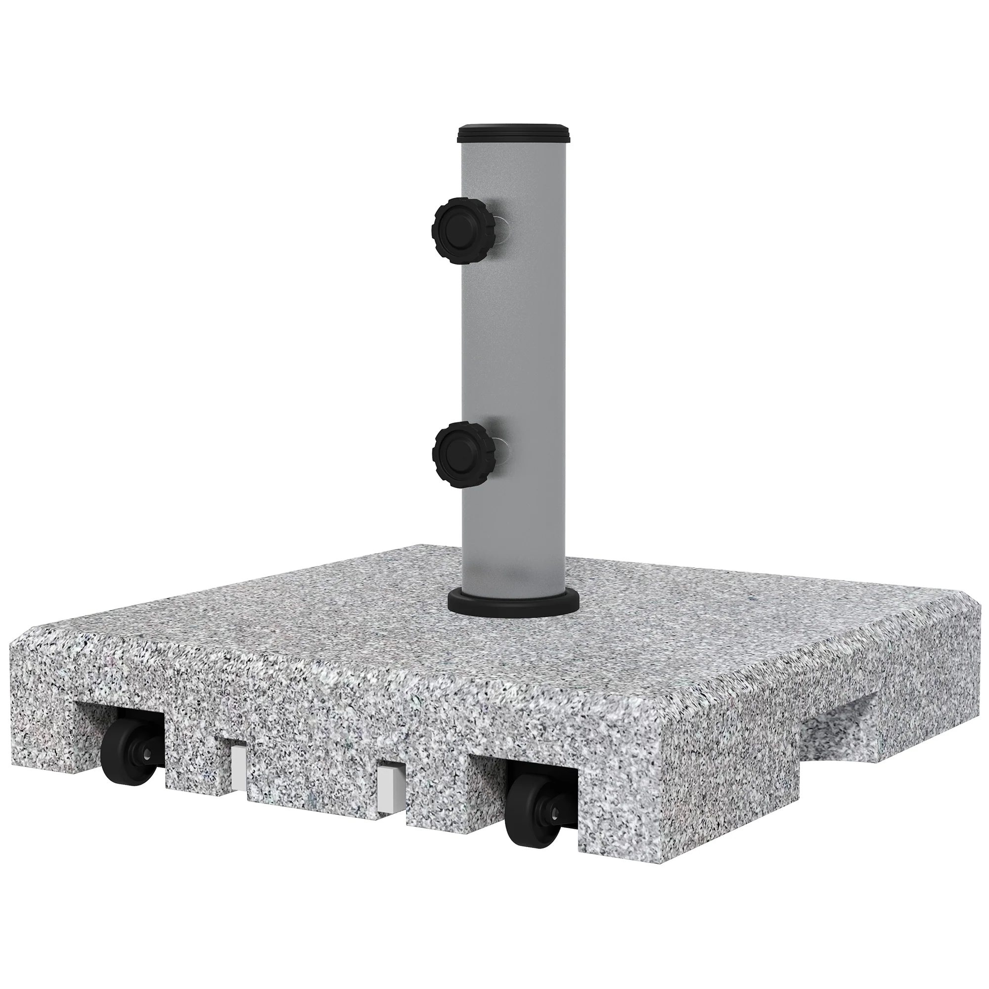 28kg Garden Parasol Base w/ Wheels and Retractable Handle for 32, 38, 48 mm Poles, Grey - Image 11