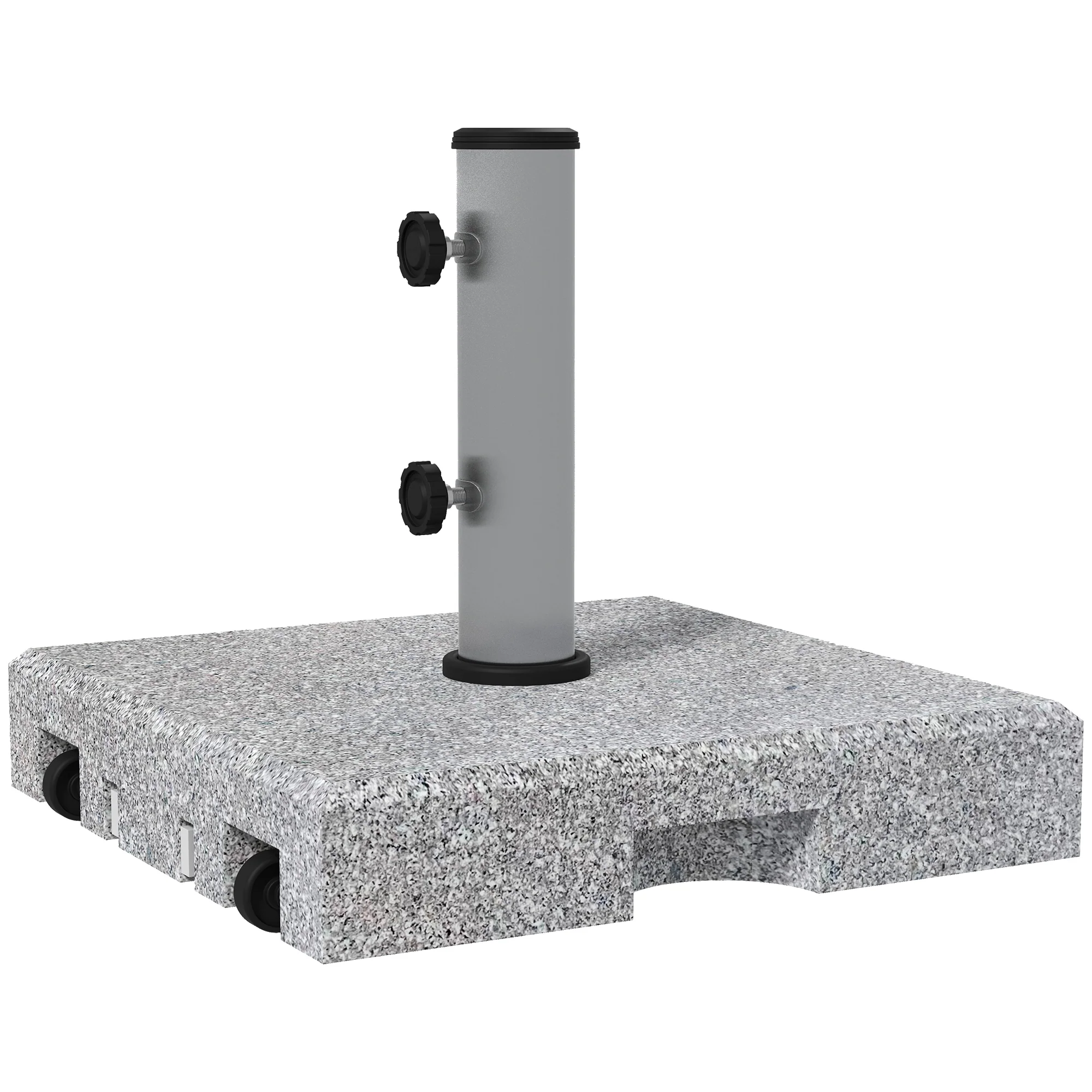 28kg Garden Parasol Base w/ Wheels and Retractable Handle for 32, 38, 48 mm Poles, Grey - Image 2