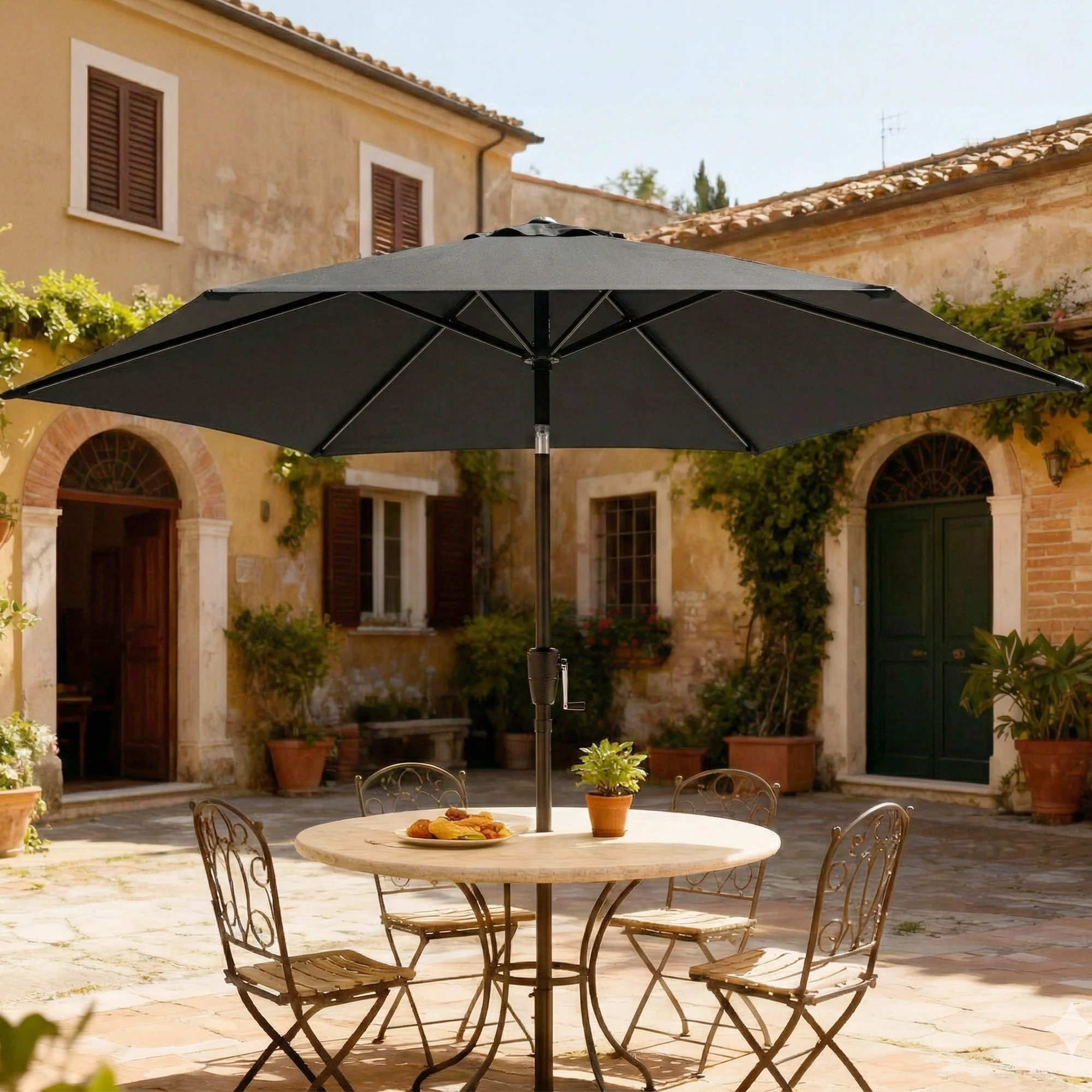 2 m Garden Parasol with Crank Handle, Tilt Function & UV30+, Black - Image 10