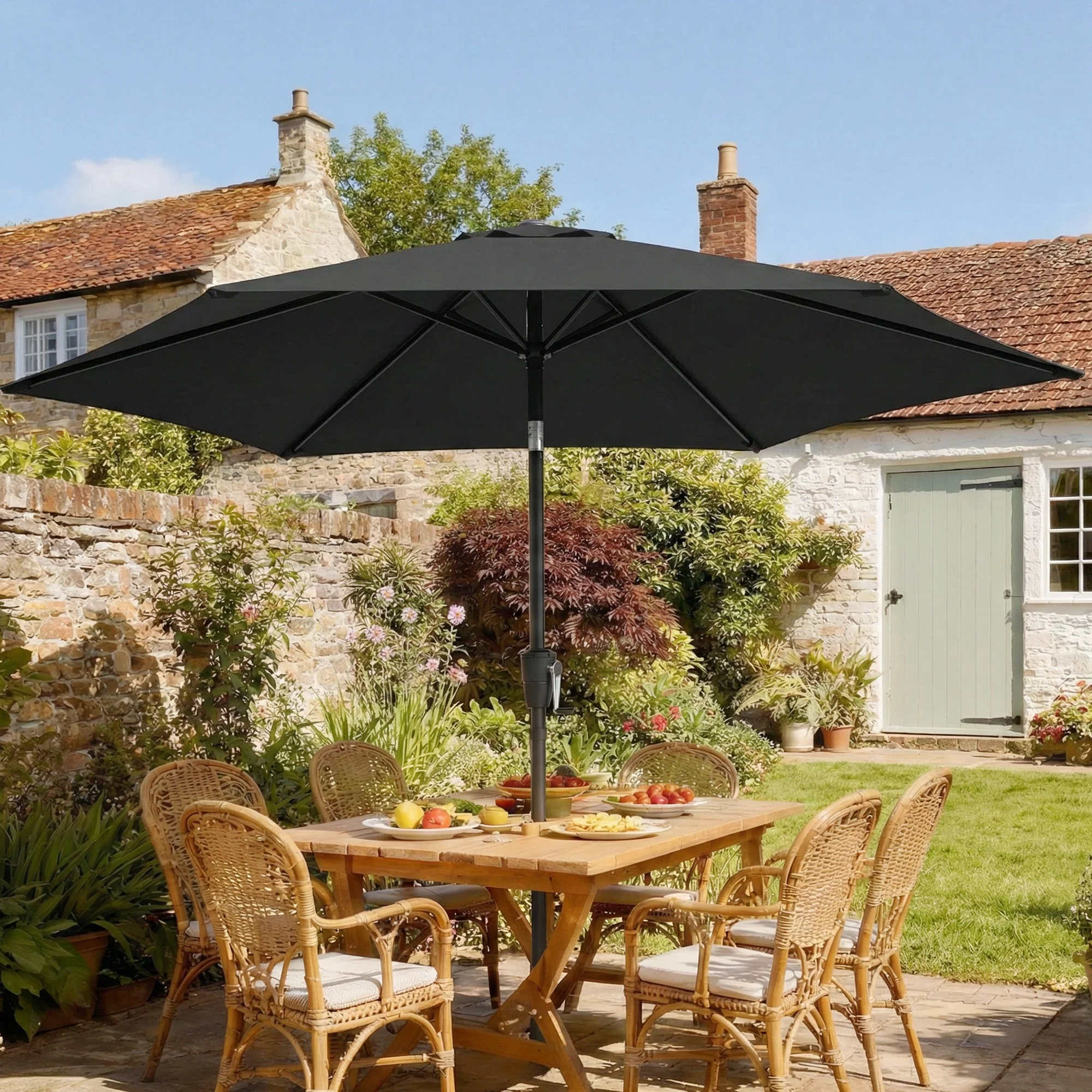 2 m Garden Parasol with Crank Handle, Tilt Function & UV30+, Black - Image 3