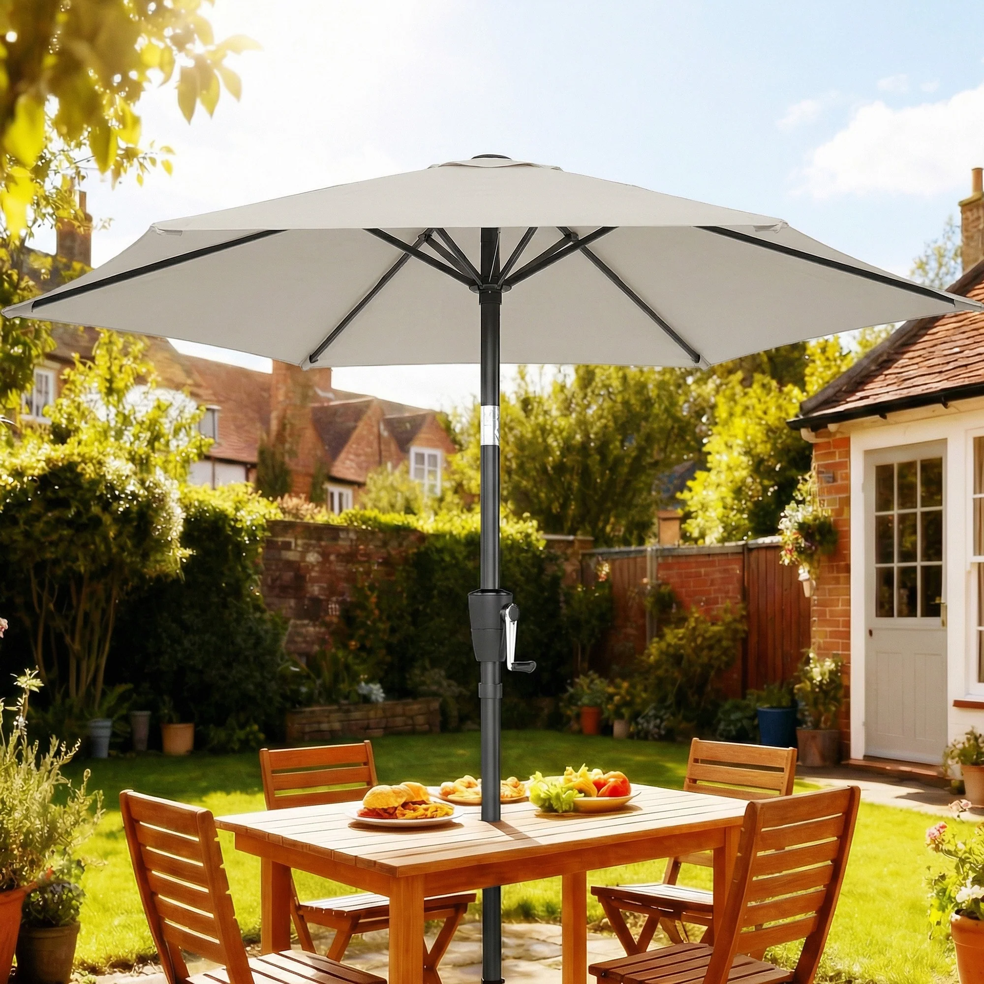 2 m Garden Parasol with Crank Handle, Tilt Function & UV30+, Light Grey - Image 4