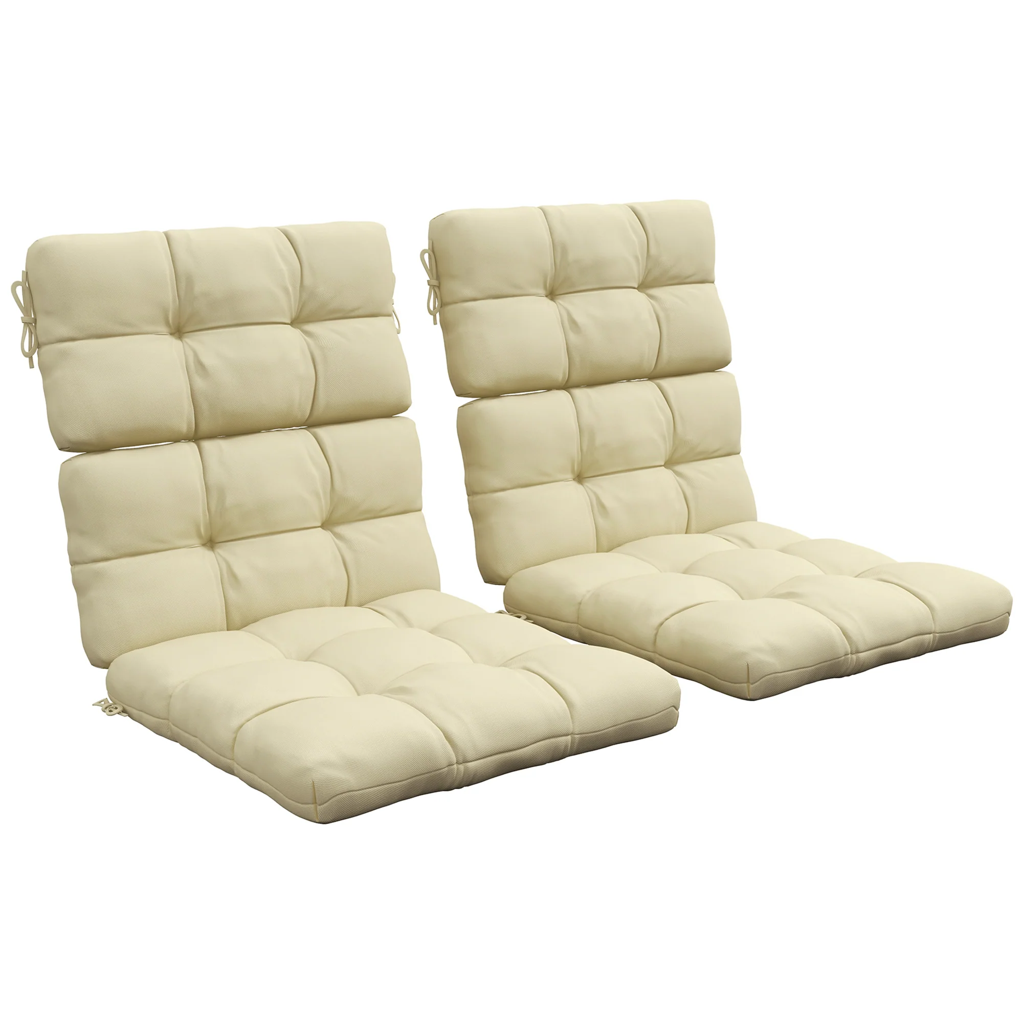 2pc Outdoor Seat Cushions with Backrest & Ties, Water Repellent Chairs Seat Pads, Beige