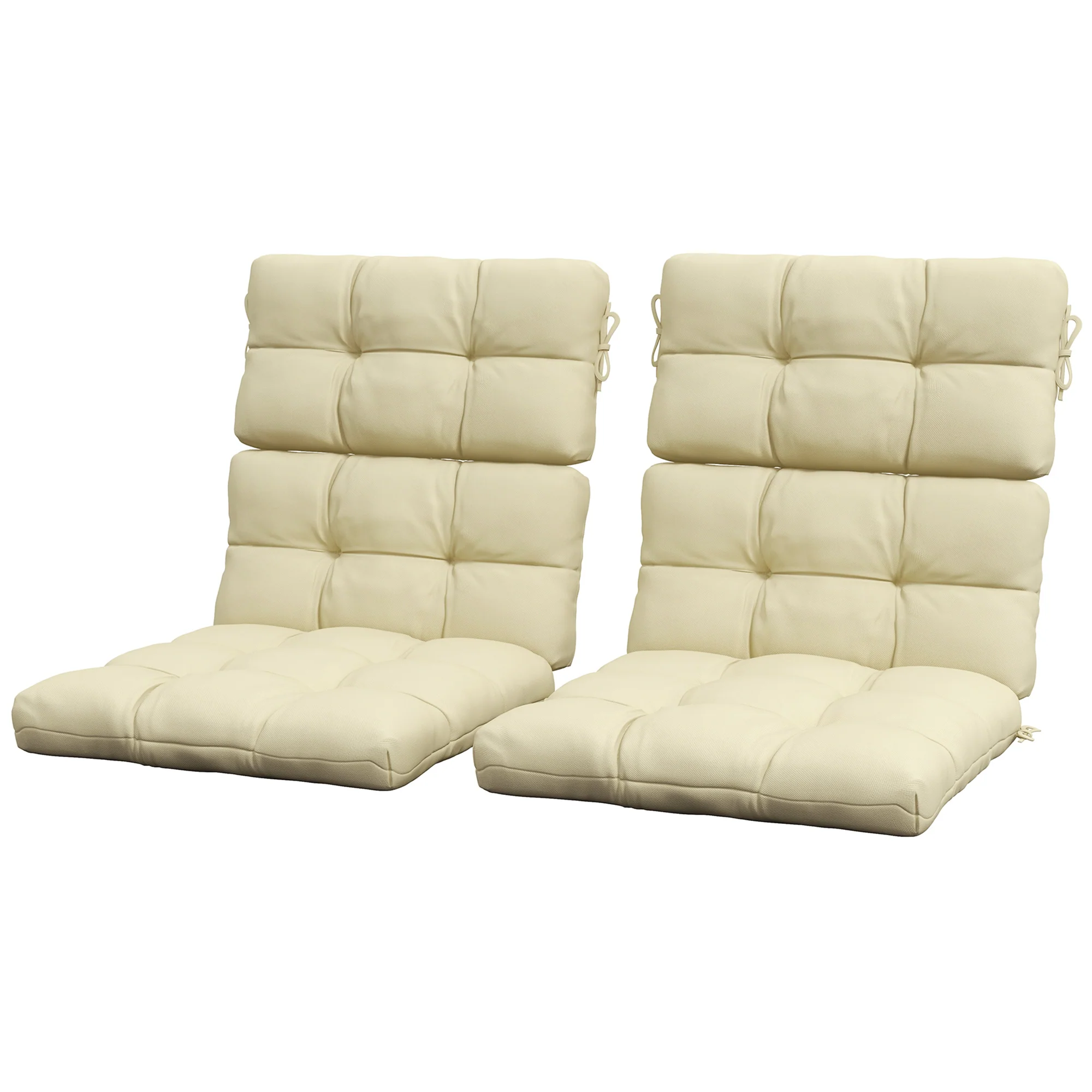 2pc Outdoor Seat Cushions with Backrest & Ties, Water Repellent Chairs Seat Pads, Beige - Image 2