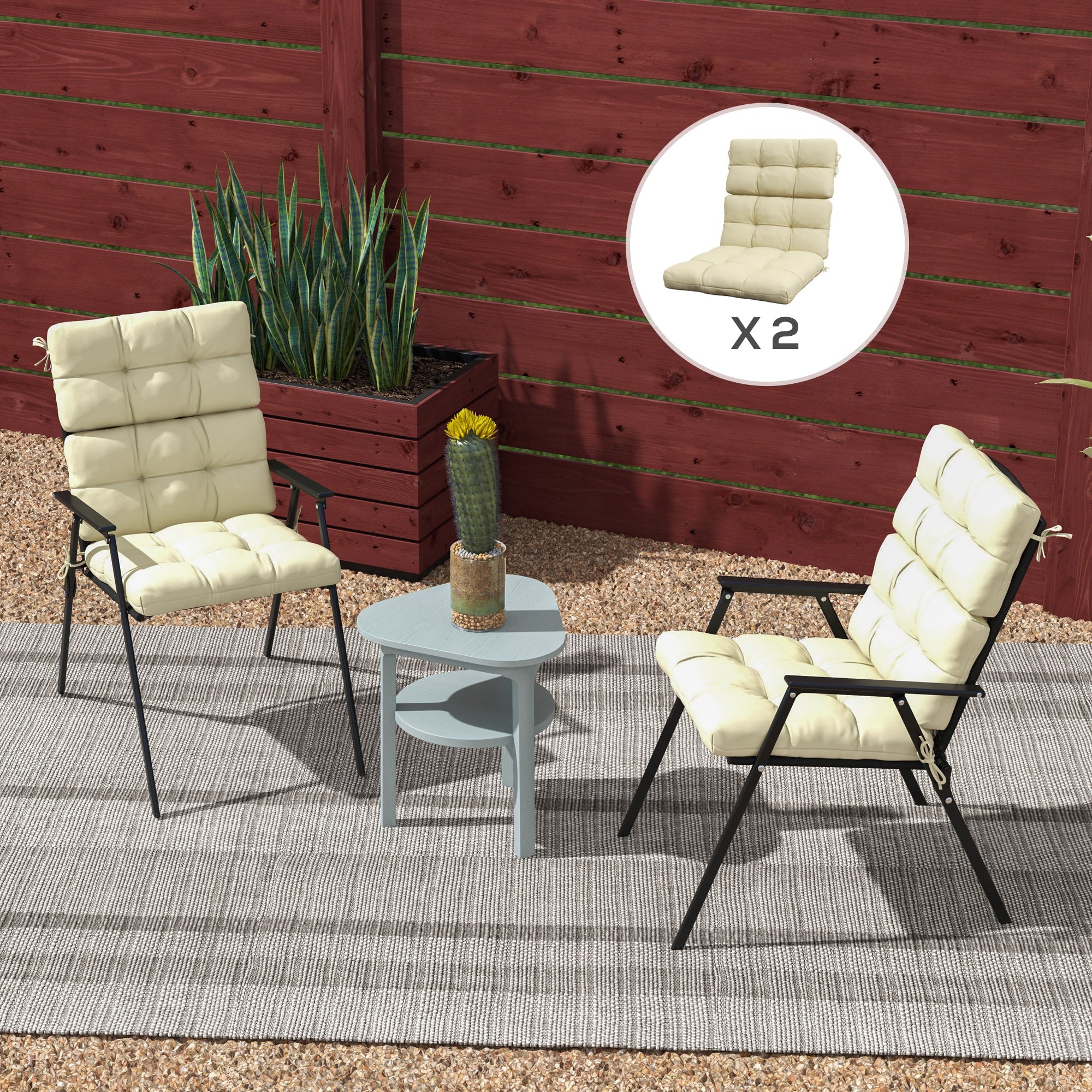 2pc Outdoor Seat Cushions with Backrest & Ties, Water Repellent Chairs Seat Pads, Beige - Image 4