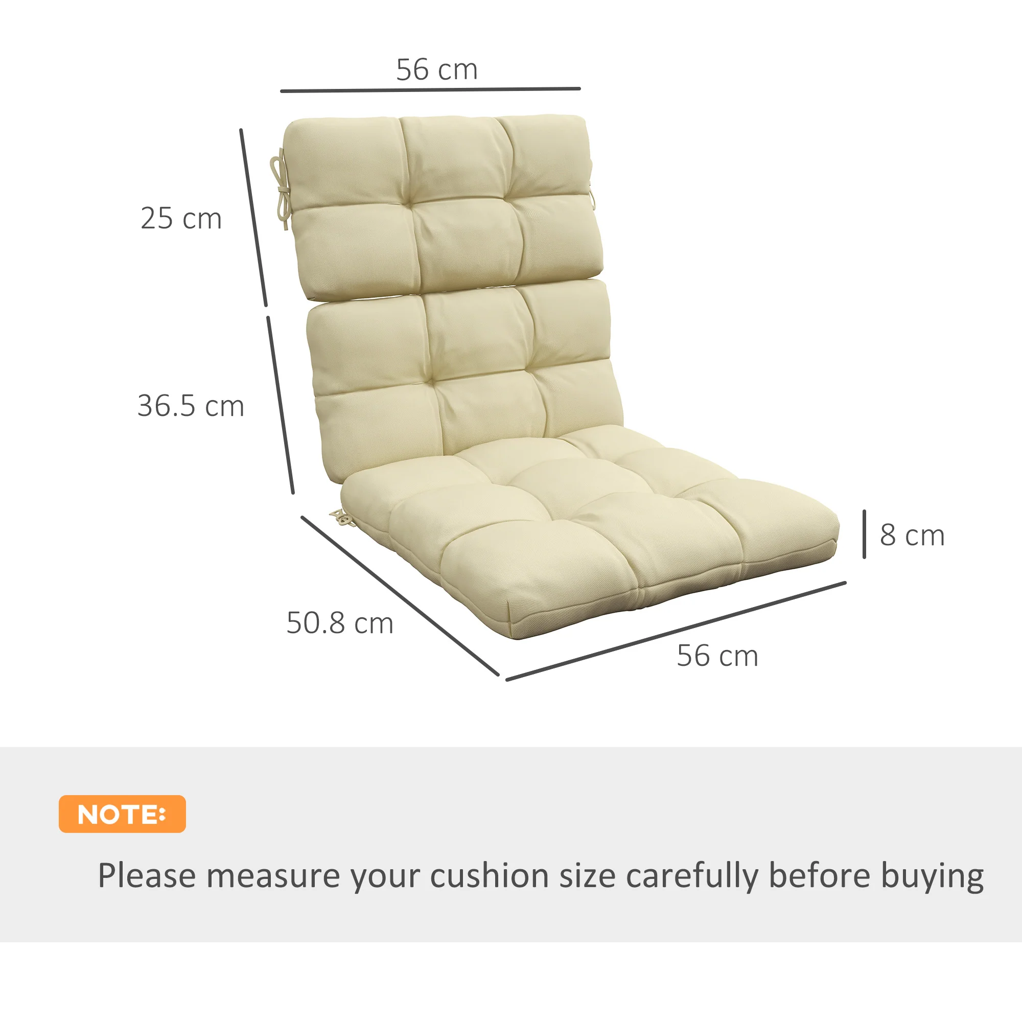 2pc Outdoor Seat Cushions with Backrest & Ties, Water Repellent Chairs Seat Pads, Beige - Image 5