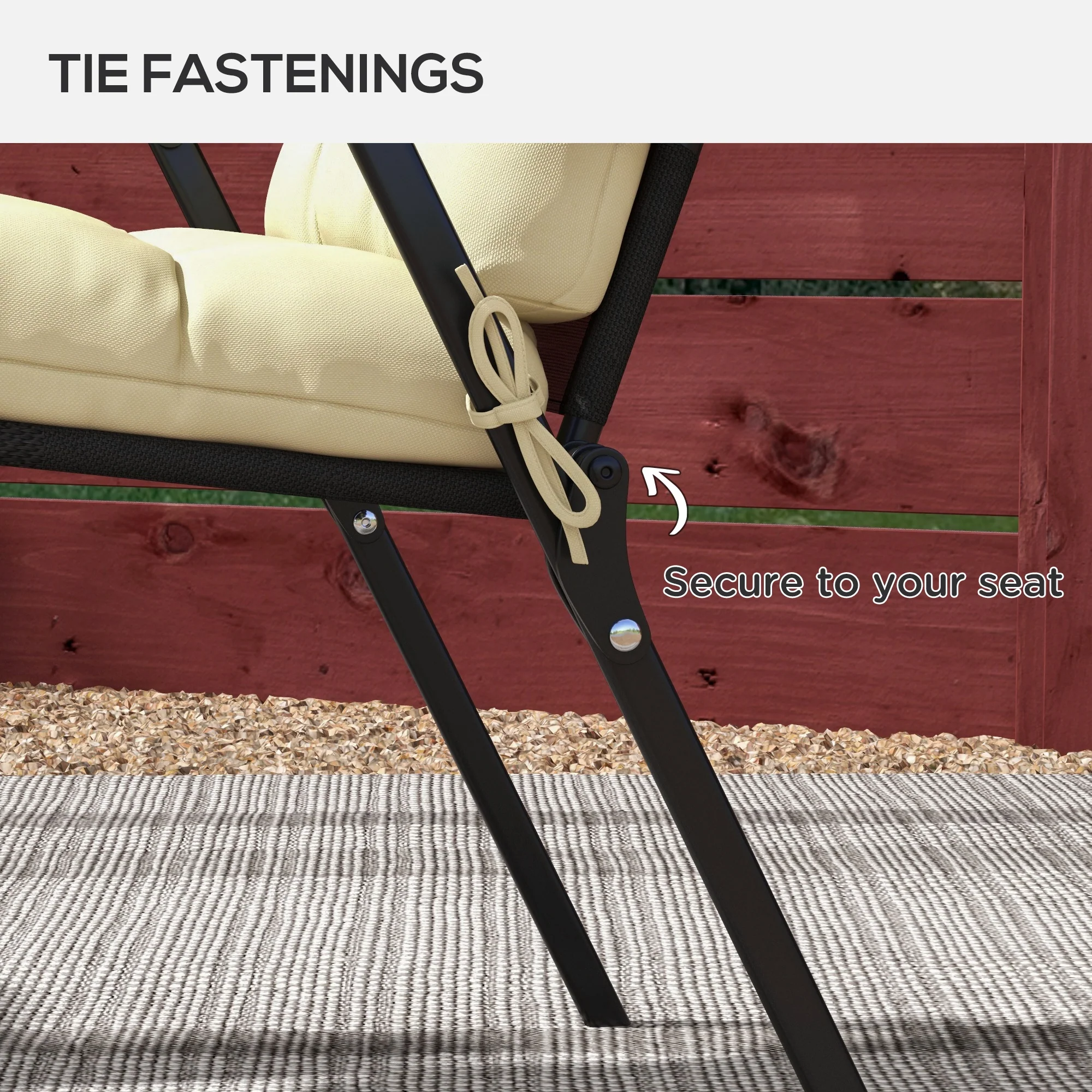 2pc Outdoor Seat Cushions with Backrest & Ties, Water Repellent Chairs Seat Pads, Beige - Image 7