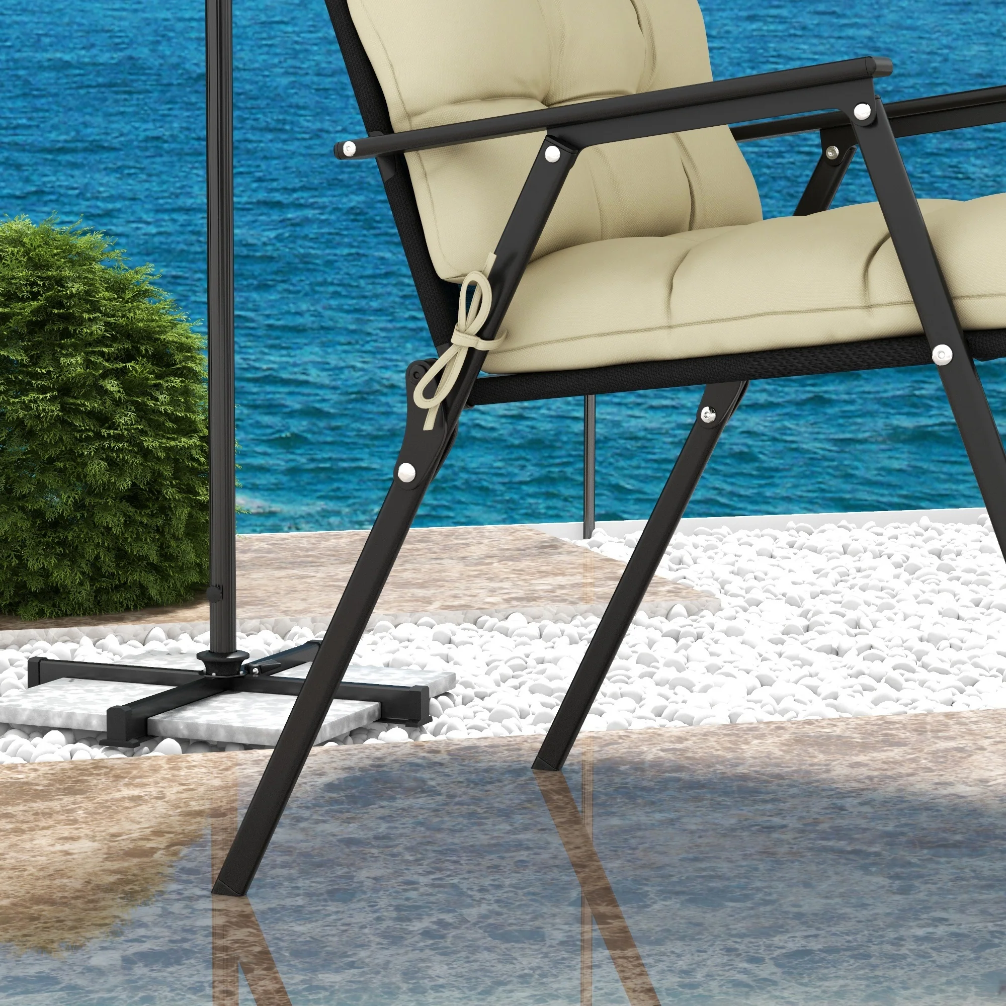 2pc Outdoor Seat Cushions with Backrest & Ties, Water Repellent Chairs Seat Pads, Beige - Image 8