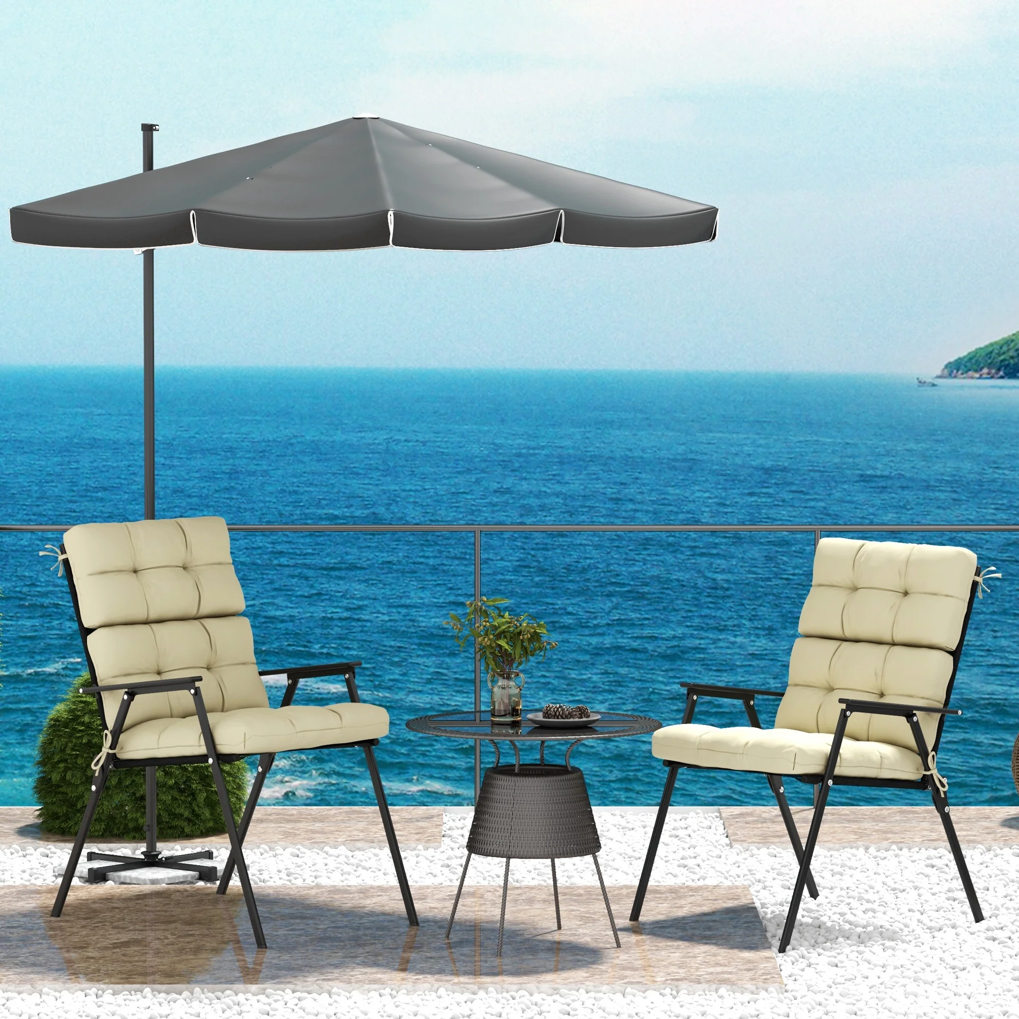 2pc Outdoor Seat Cushions with Backrest & Ties, Water Repellent Chairs Seat Pads, Beige - Image 9