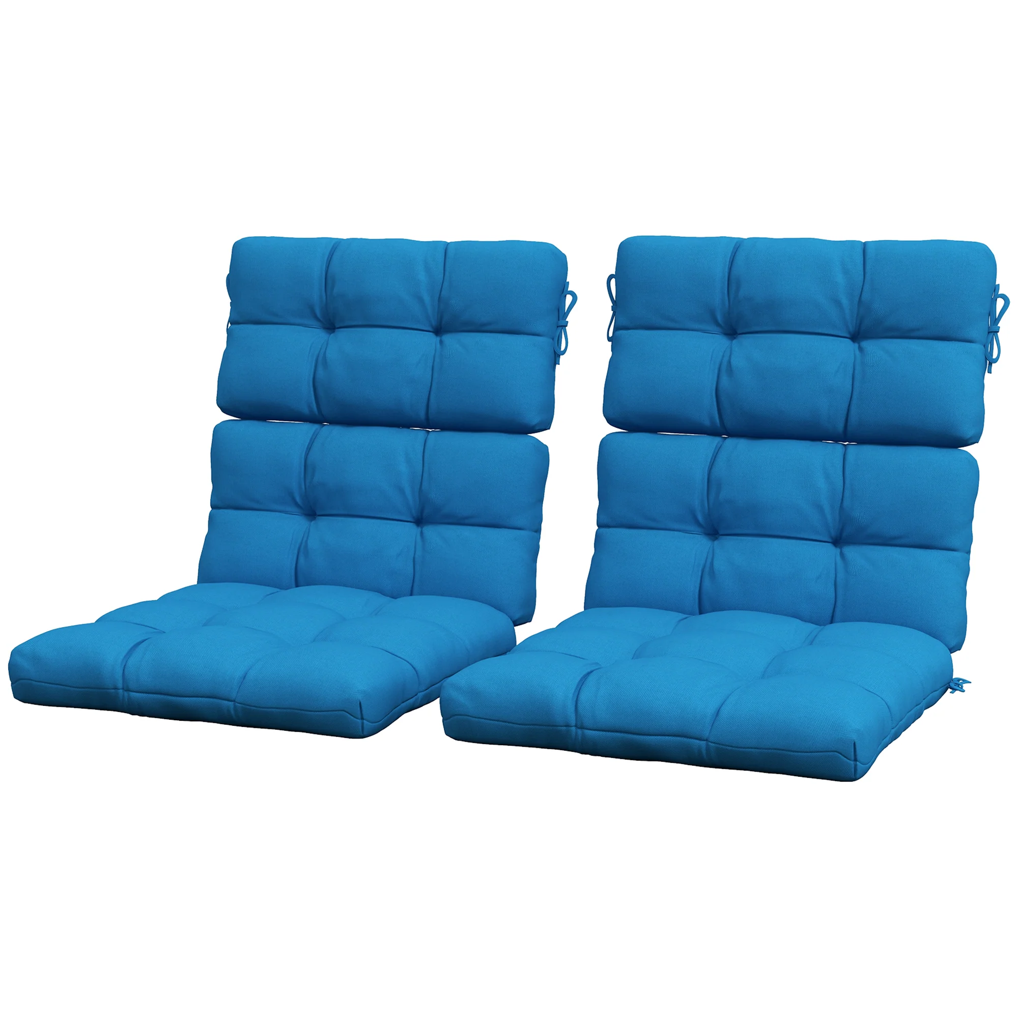 2pc Outdoor Seat Cushions with Backrest & Ties, Water Repellent Chairs Seat Pads, Blue - Image 2